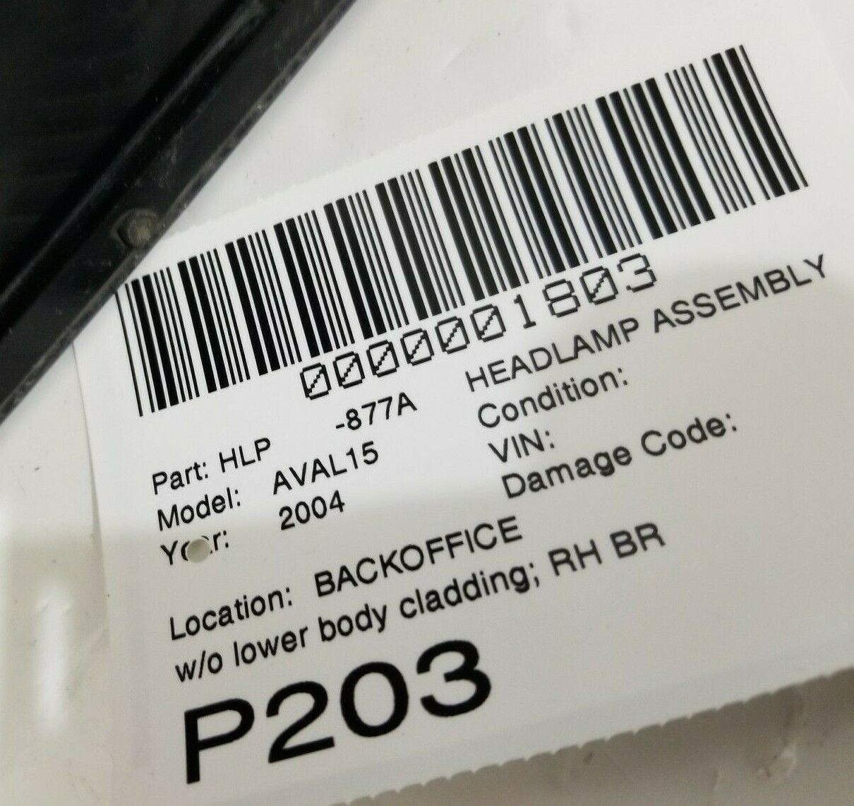 2004 Chevrolet Avalanche 1500 Right Passenger Side Headlight OEM RH