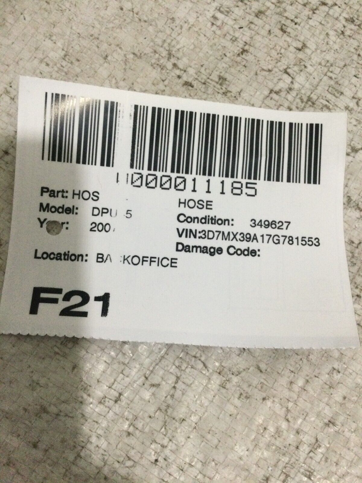 2007 Dodge Ram 3500 A/C Refrigerant Liquid Hose 6.7L Diesel OEM