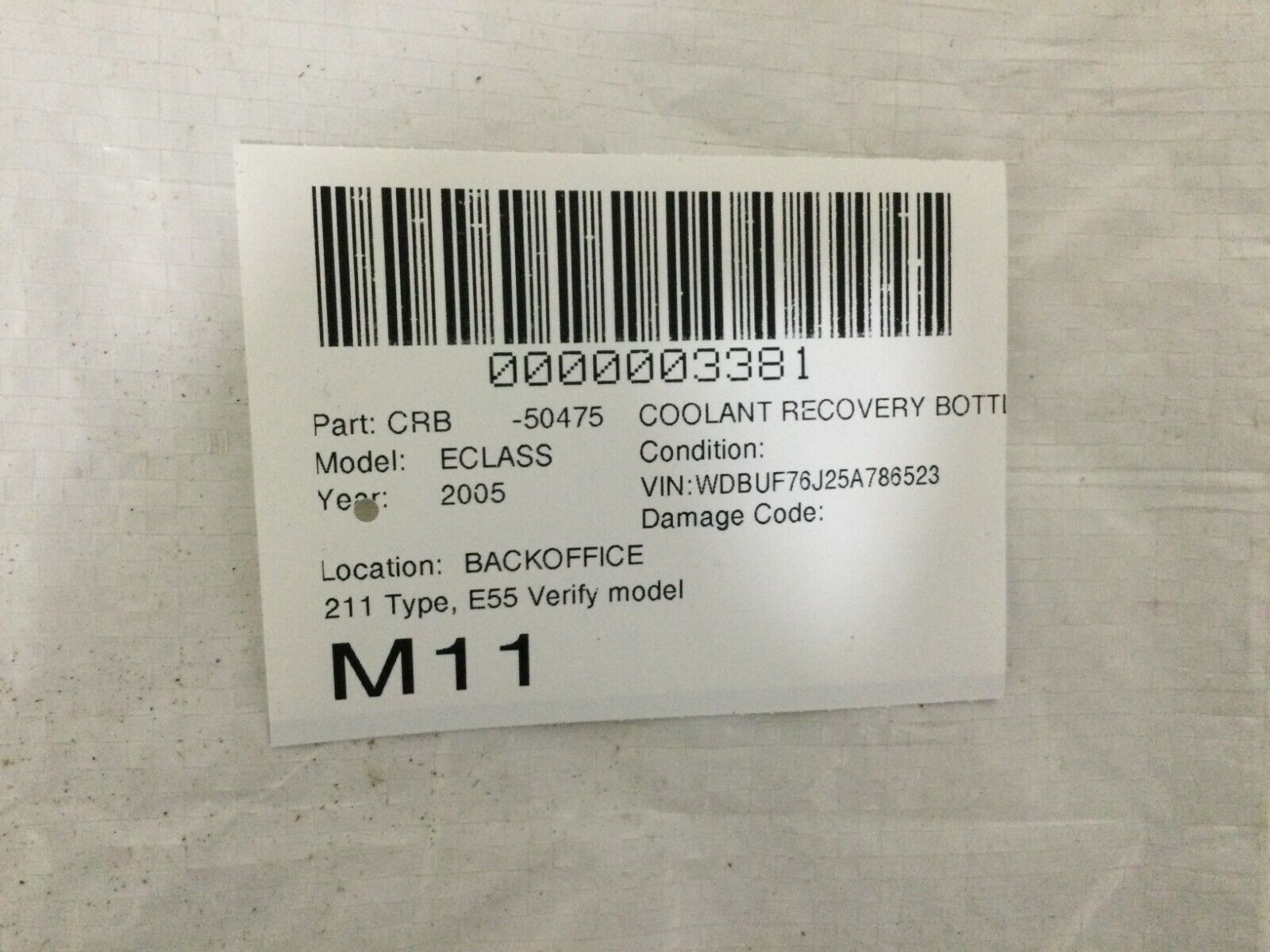 2003-2006 Mercedes Benz W211 E55AMG Windshield Washer Fluid Reservoir OEM 5.4L