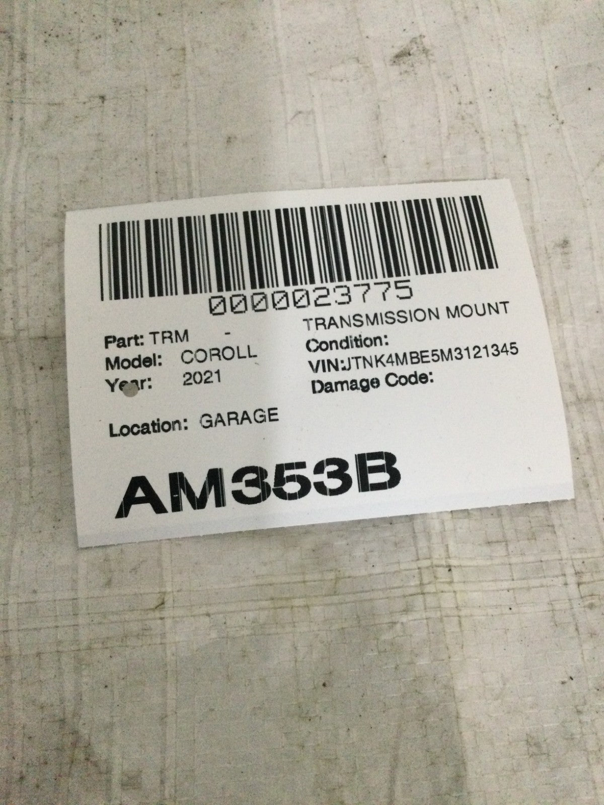 2021 Toyota Corolla Transmission Mount OEM