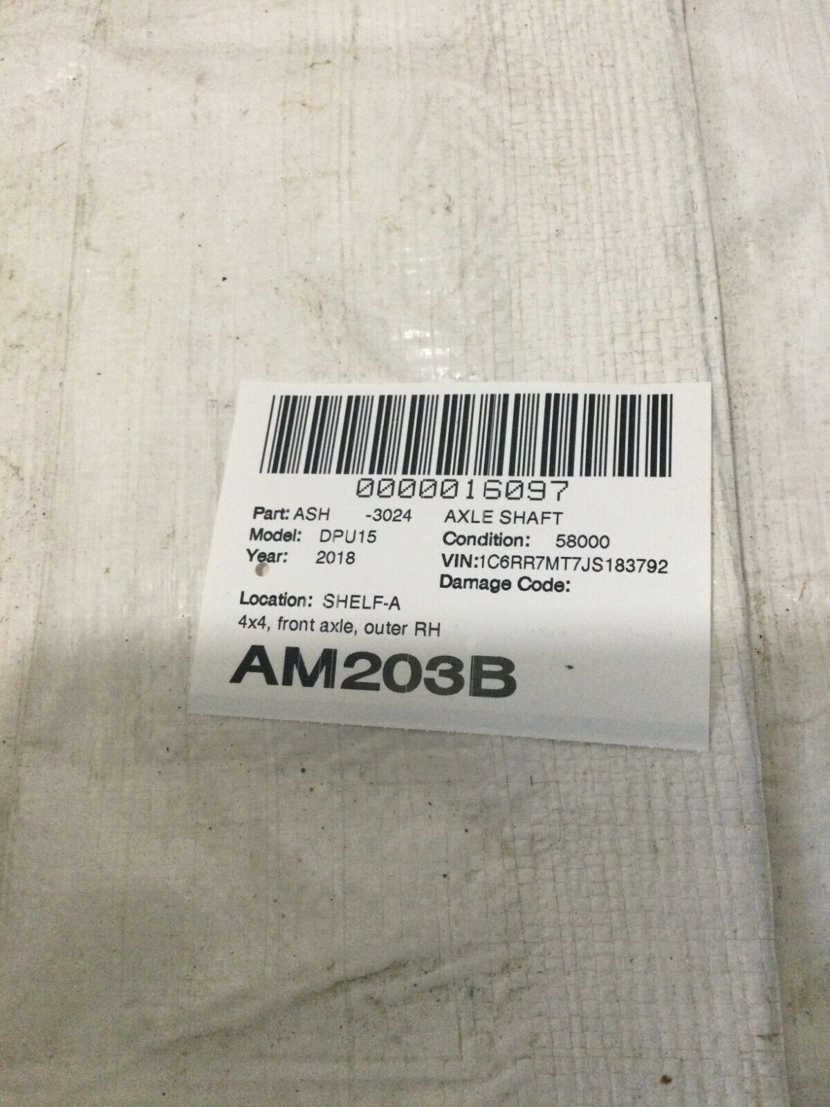 2018 Dodge Ram 1500 Front Right Passenger Axle Shaft RH outer P68028398AA OEM