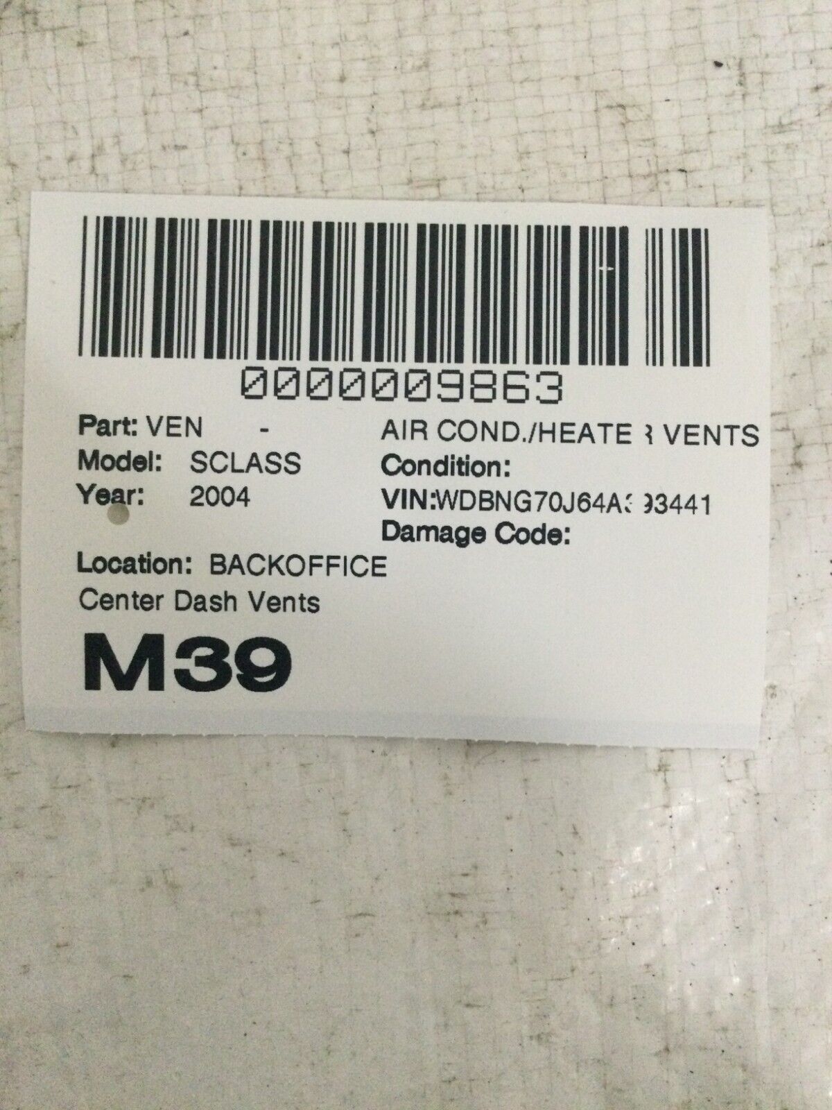 2004 Mercedes Benz S430 Center Dash Air Vent OEM