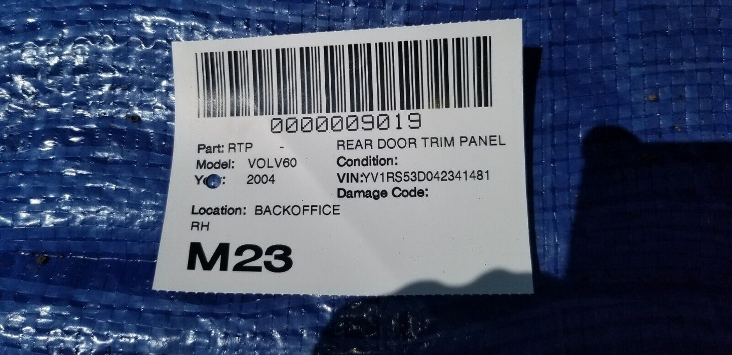 2004 Volvo S60 Rear Right Passenger Door Trim Panel OEM 39981323