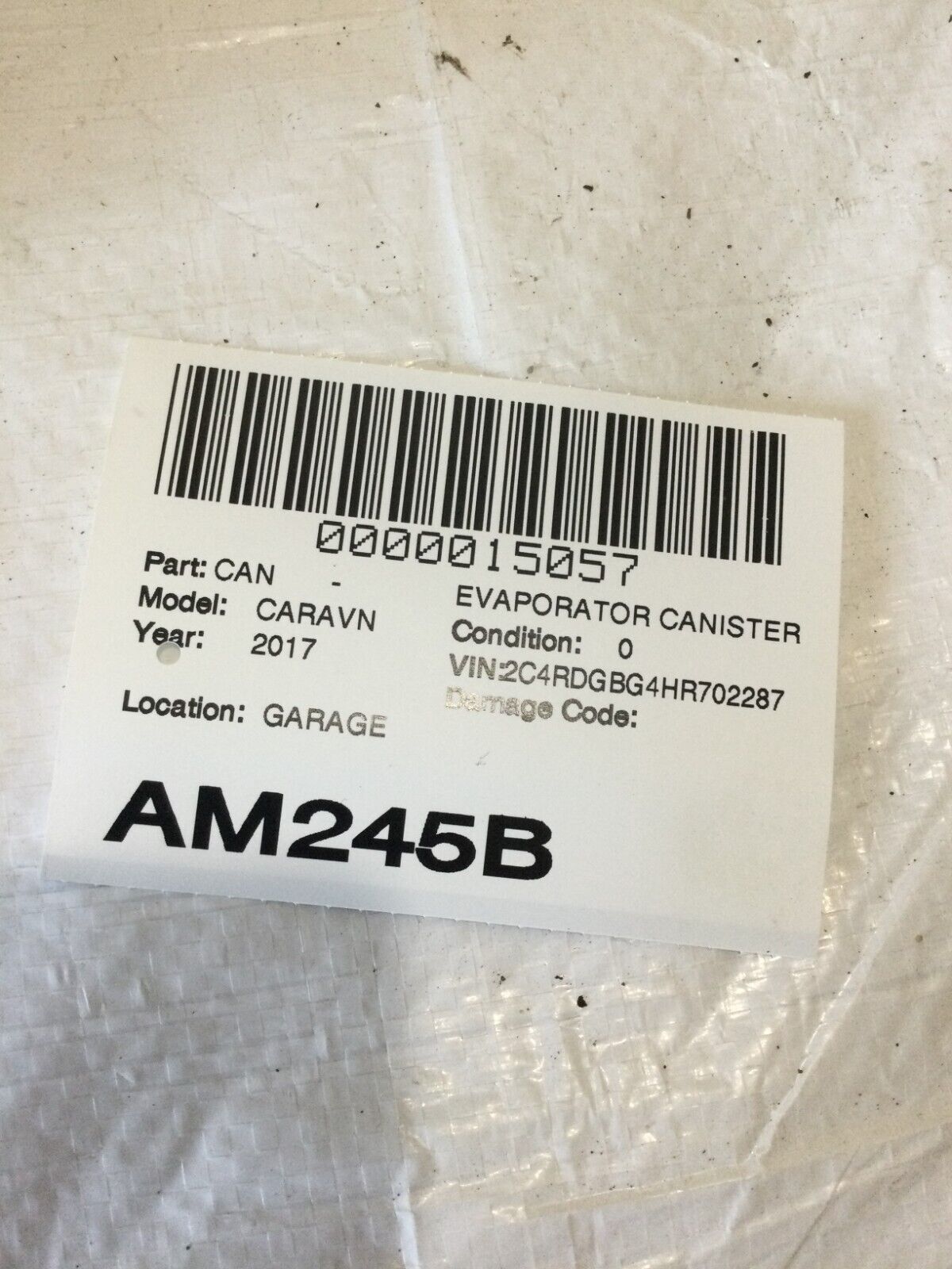 2017 Dodge Grand Caravan Fuel Vapor Charcoal Canister 05147119AC OEM