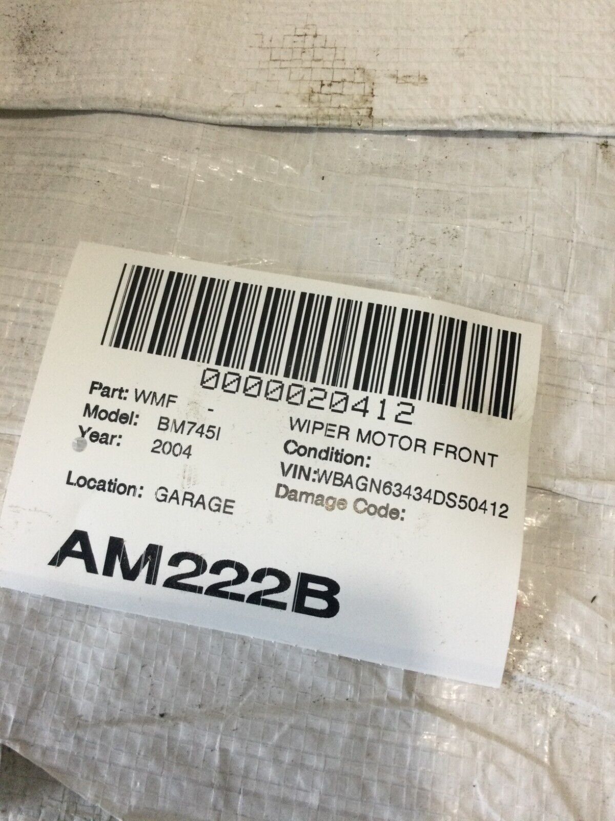 2004 BMW 745I Front Wiper Motor OEM 0390241832