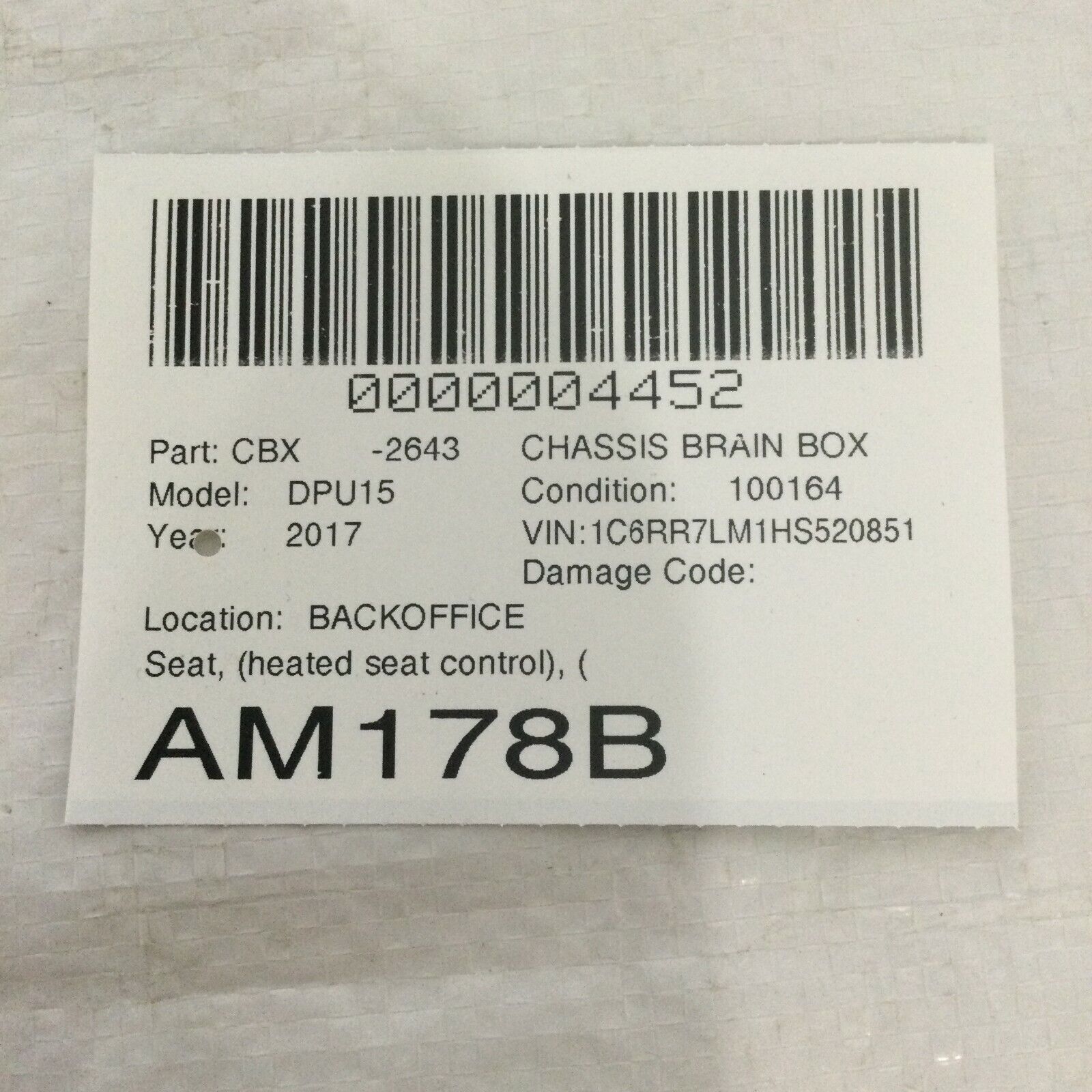 2017 Dodge Ram 1500 Front Right Door Control Module 68155770AD OEM