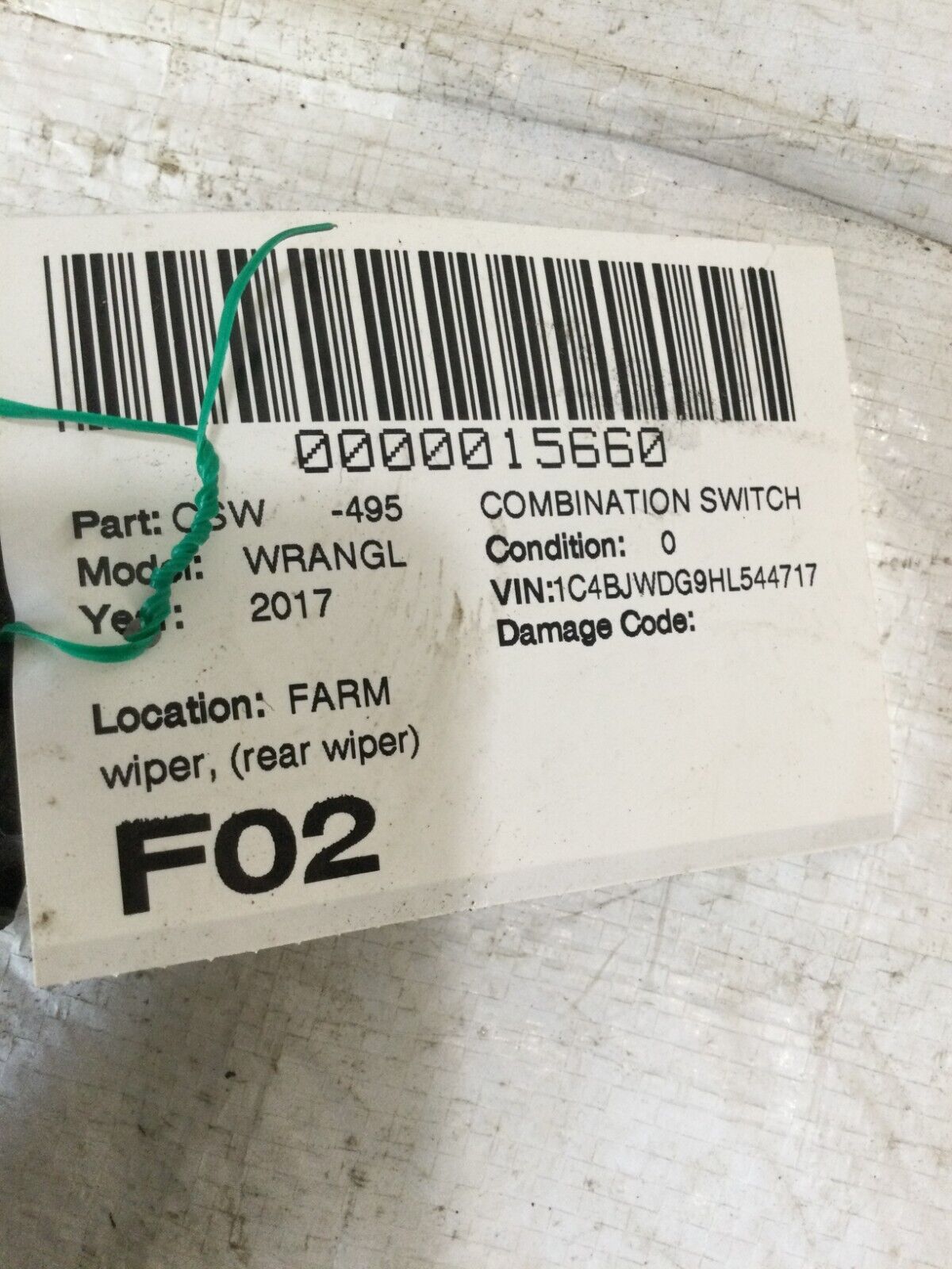 2017 Jeep Wrangler  Wiper Switch Stalk 1701835701  OEM
