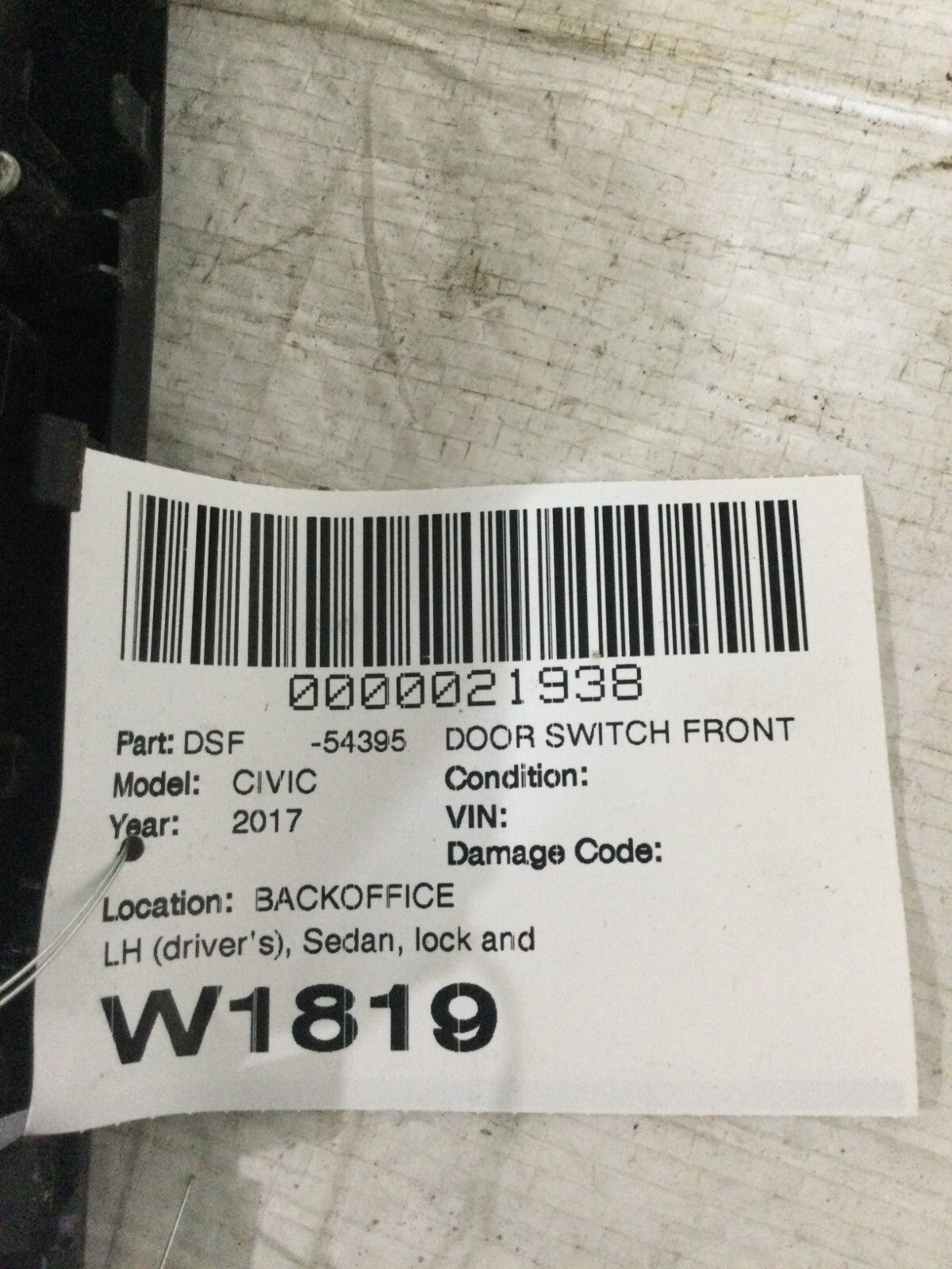 2017 Honda Civic Front Left Door Switch OEM