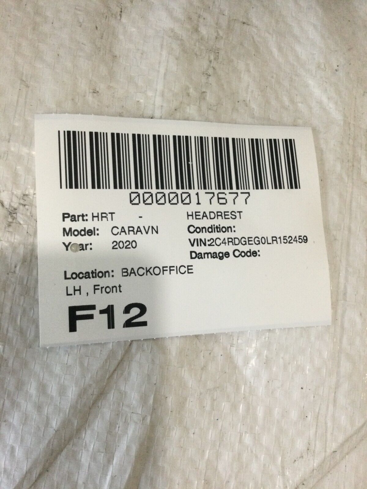 2020 Dodge Grand Caravan Left Front Headrest OEM