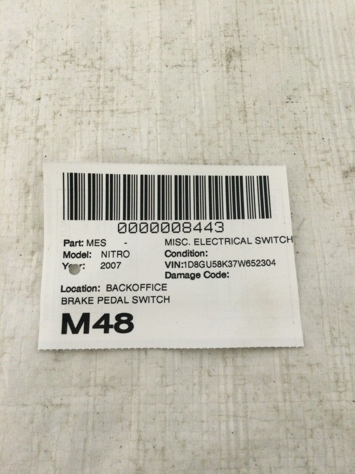 2007 Dodge Nitro Brake Pedal Switch 56045043AG OEM