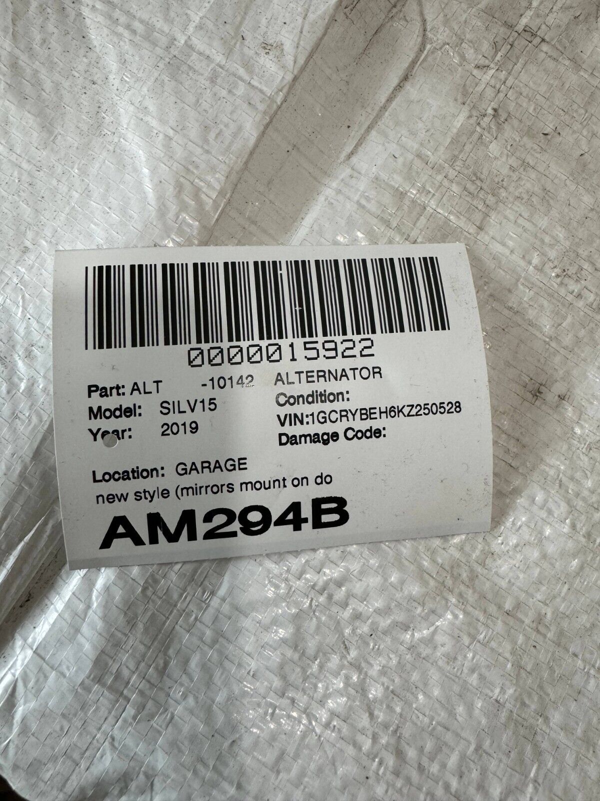 2019 Chevrolet Silverado 1500  Alteronator  Motor 13527172 OEM