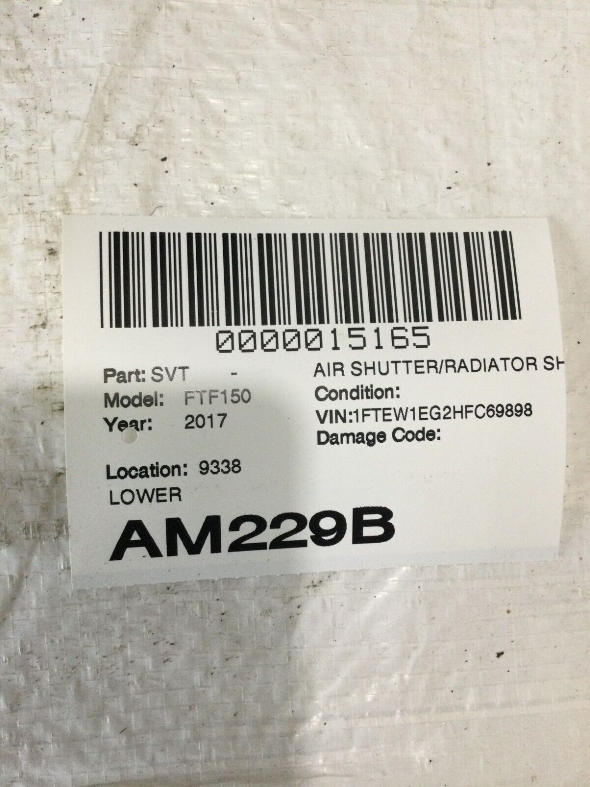 2017 Ford F-150 Active Shutter Lower Grille FL34-8314-D OEM "DAMAGED"