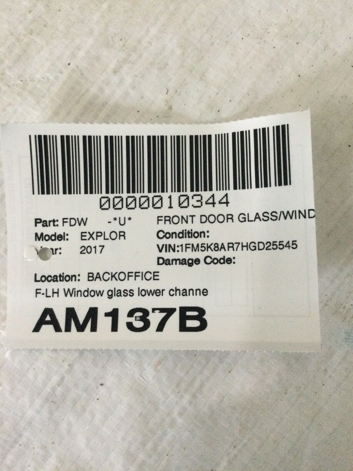 2017 Ford Explorer Front Left Window Glass Lower Channel OEM
