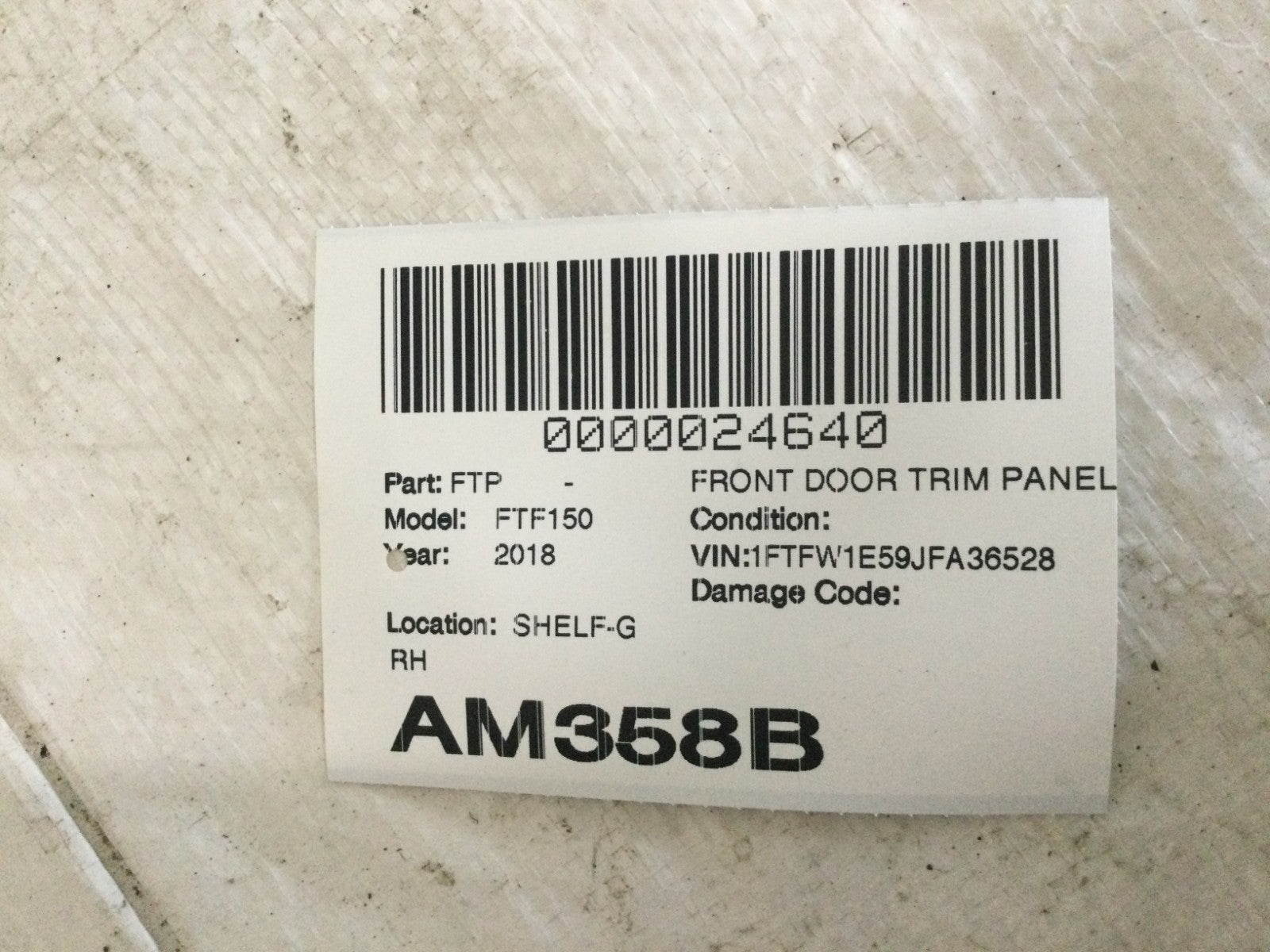 2018 Ford F150 Front Right Door Trim Panel OEM JL3B 1823942 DA3ZHE