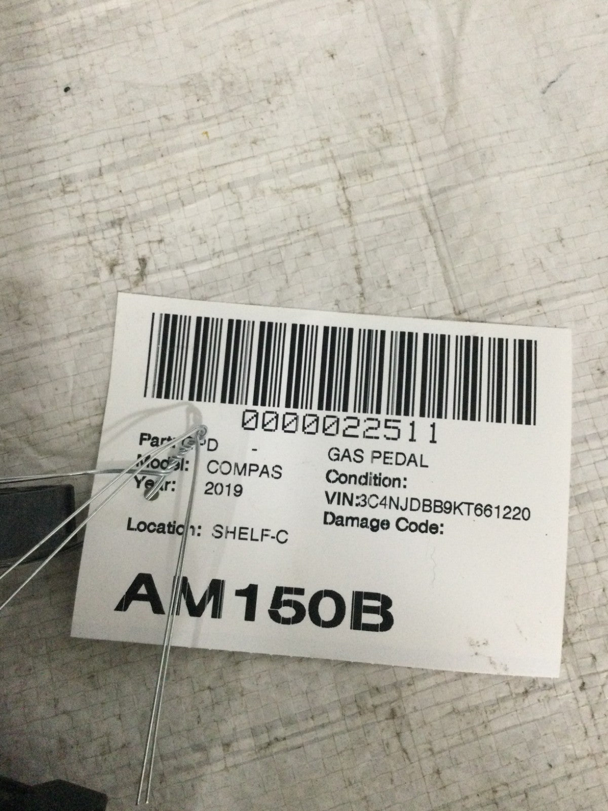 2019 Jeep Compass Accelerator Pedal OEM 51980266