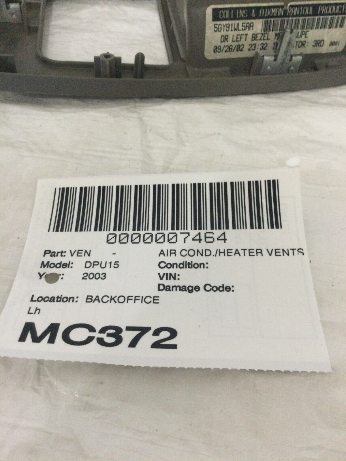 2003-2005 Dodge Ram 1500 Trim W / Air Vent OEM 5GY91WL5AA