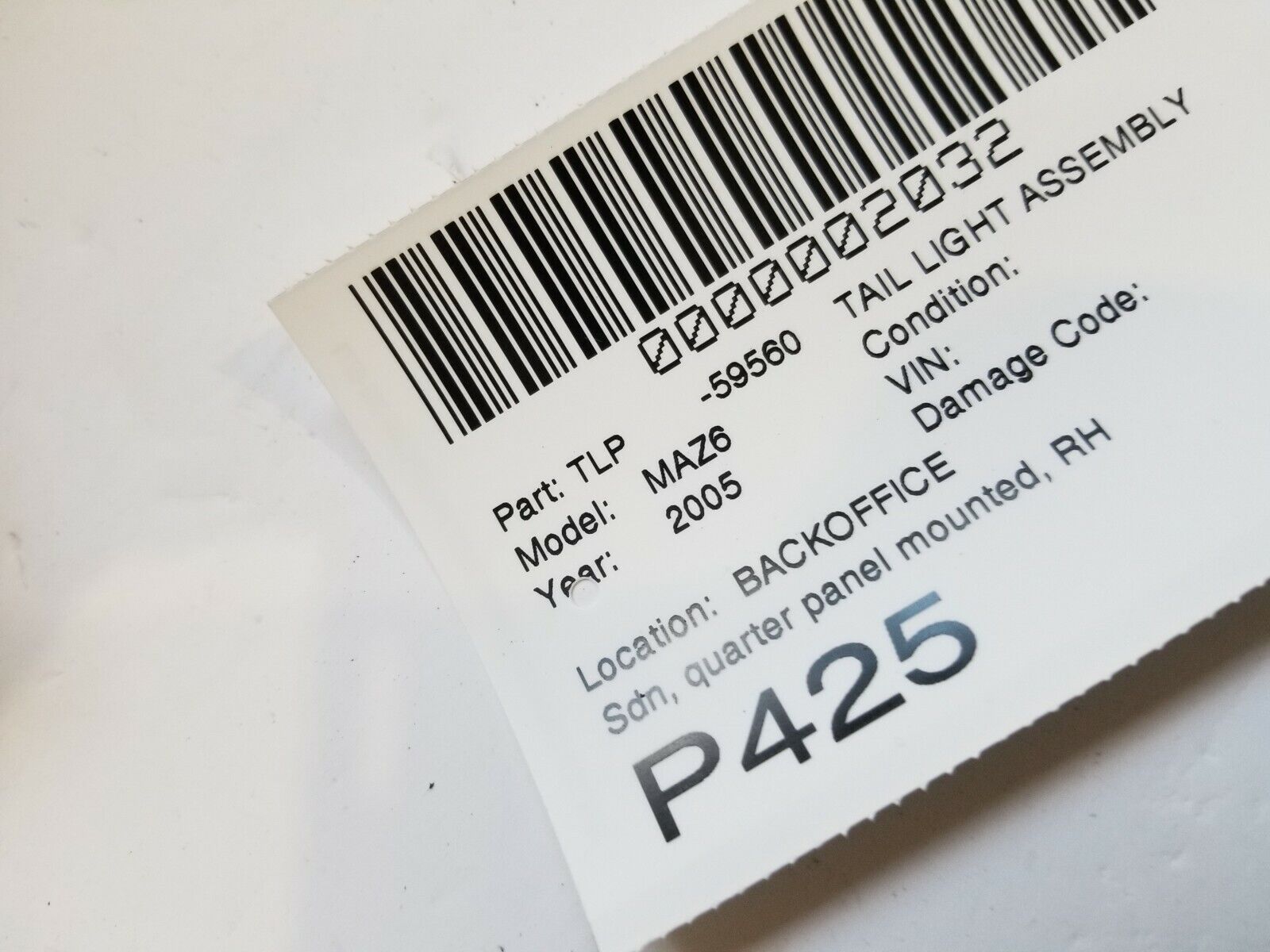 2004-2005 Mazda 6 Sedan Tail Light Lamp Right Passenger OEM RH