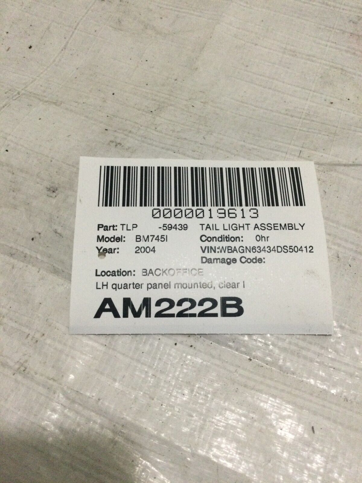 2004 BMW 745I Rear Left Tail Light Lamp OEM ( Damaged Housing )