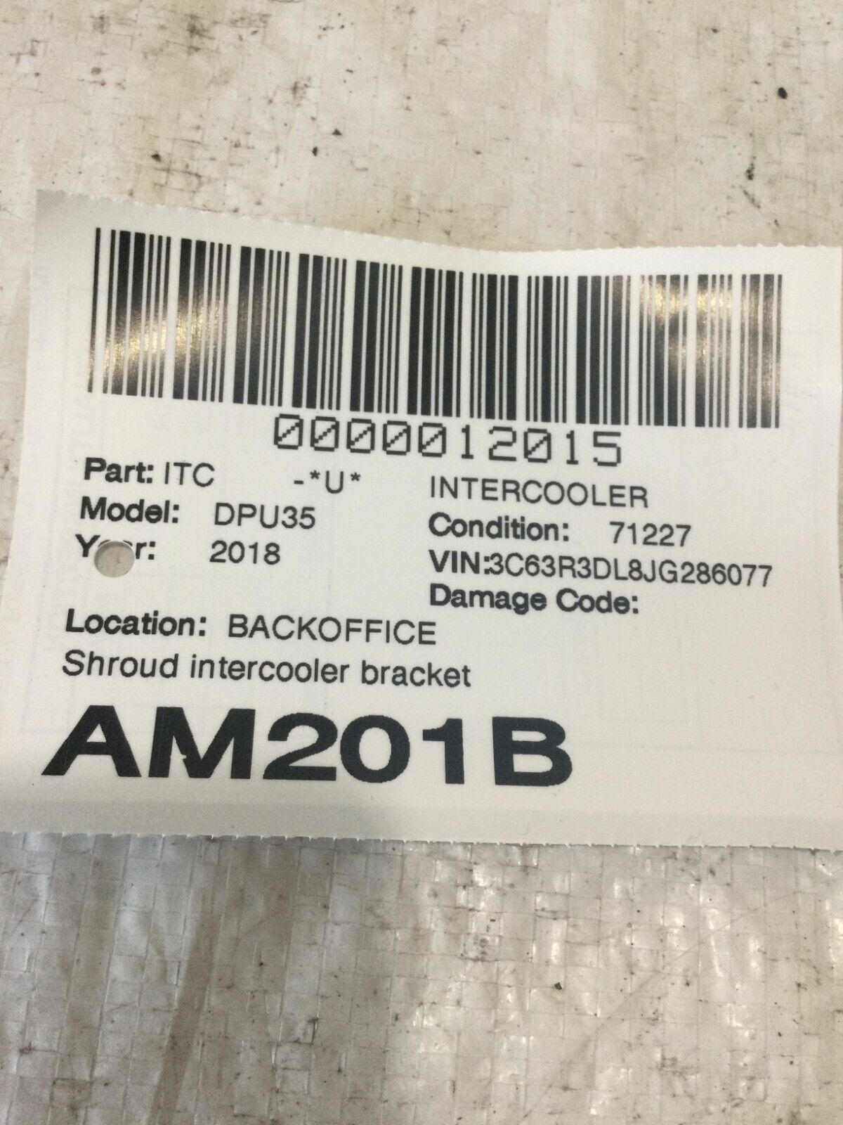 2018 Dodge Ram 3500 Shroud Air Cooler Bracket OEM 52014747AA