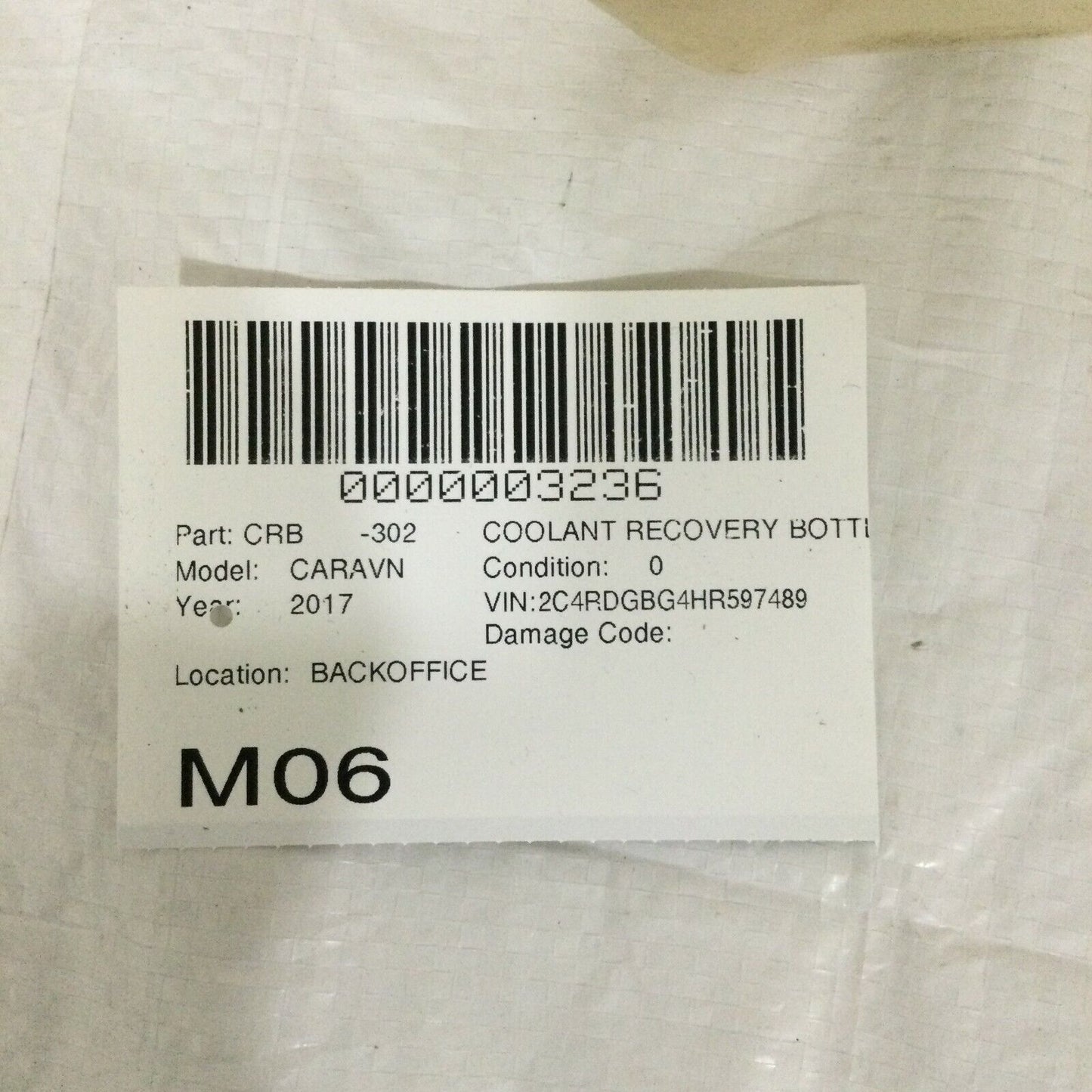 2017 Dodge Grand Caravan 3.6L Coolant Recovery Reservoir Bottle 04677569AB OEM