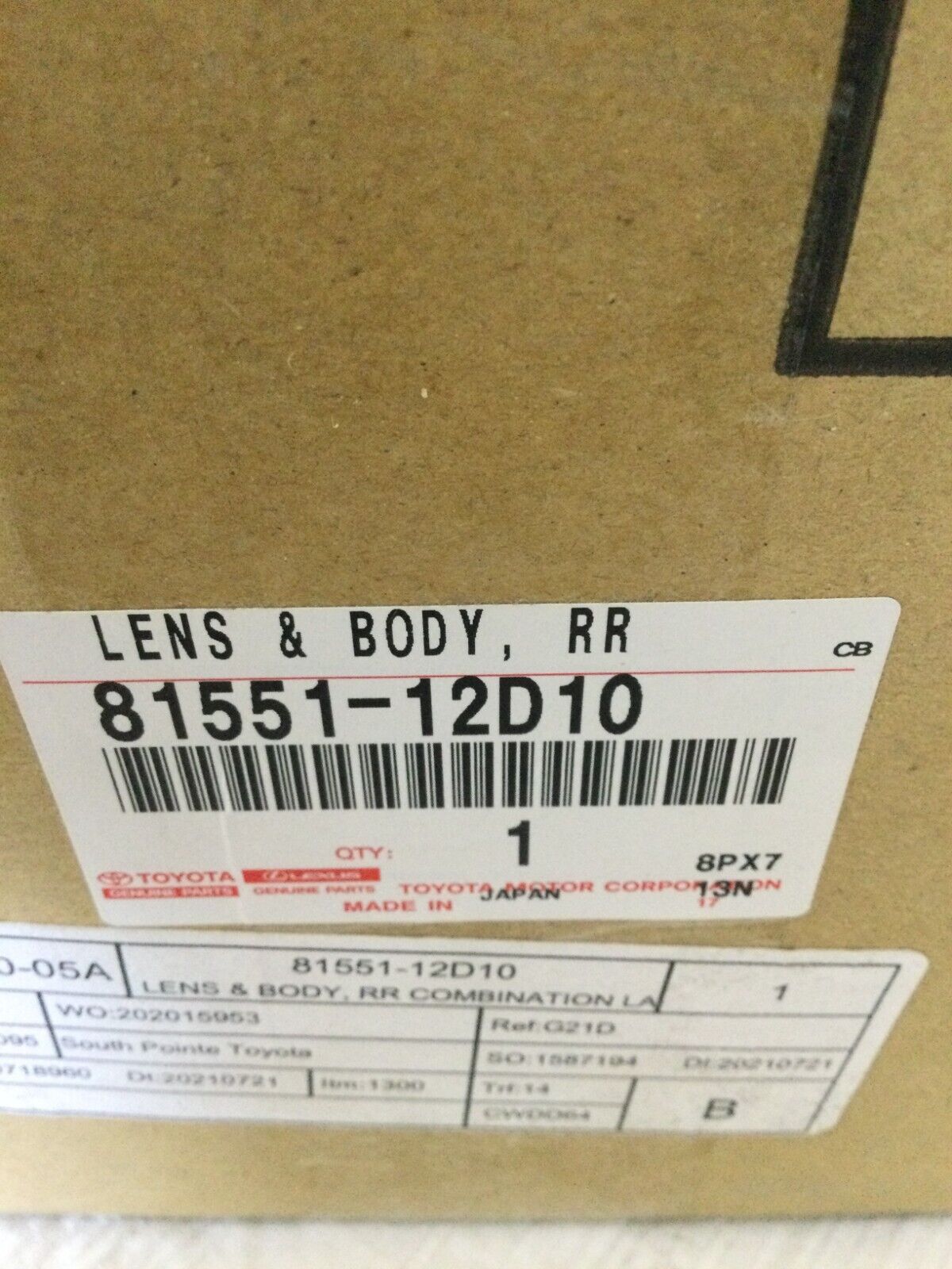 2022 Toyota Corolla Sdn 4Dr Passenger Tail Light Lamp Taillight 81551-12D10