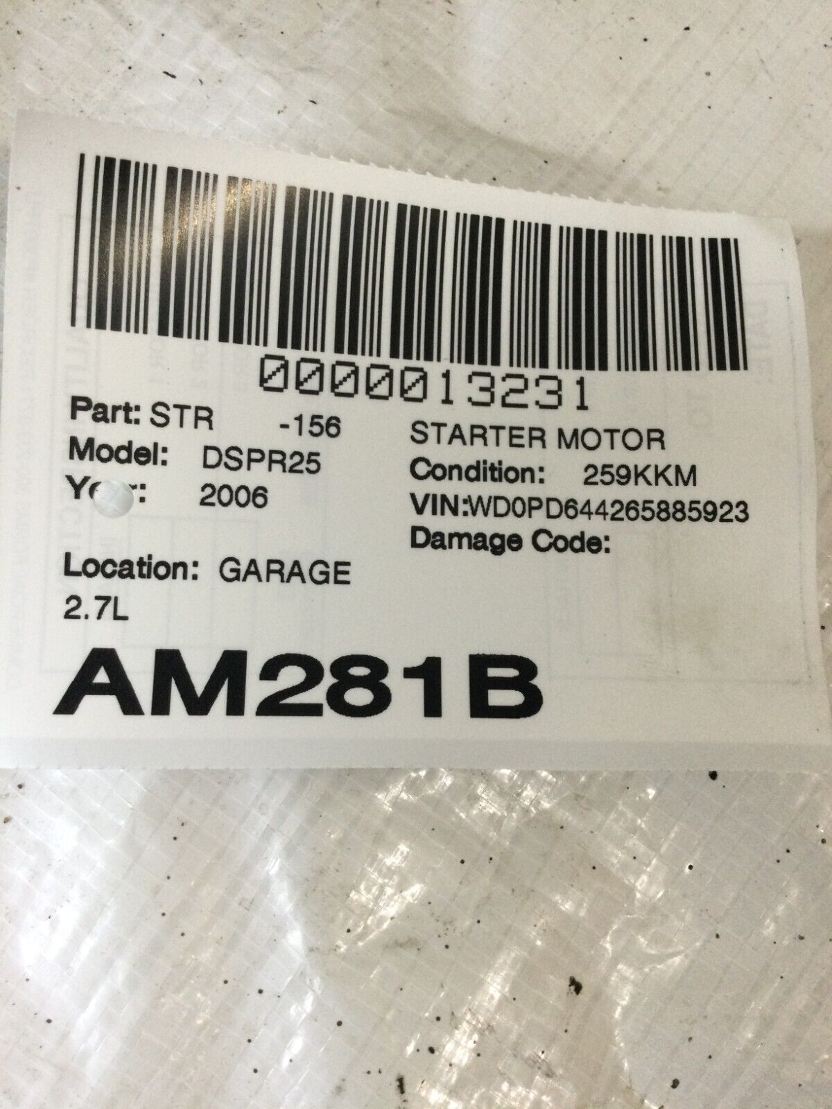 2006 Dodge Sprinter Van  2500  Starter Motor L5 2.7L  OEM