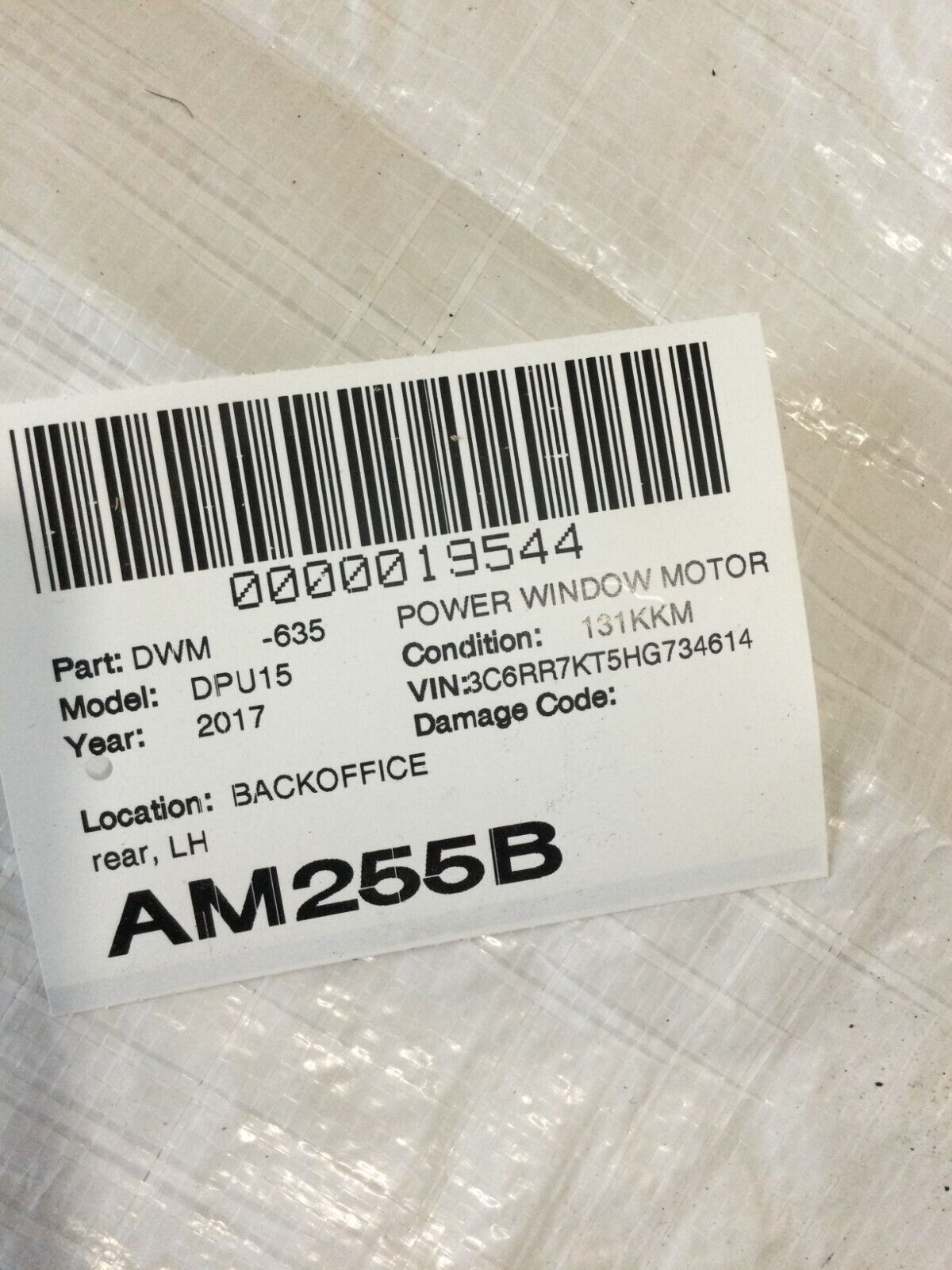 2017 Dodge Ram 1500 Rear Left Power Window Motor OEM