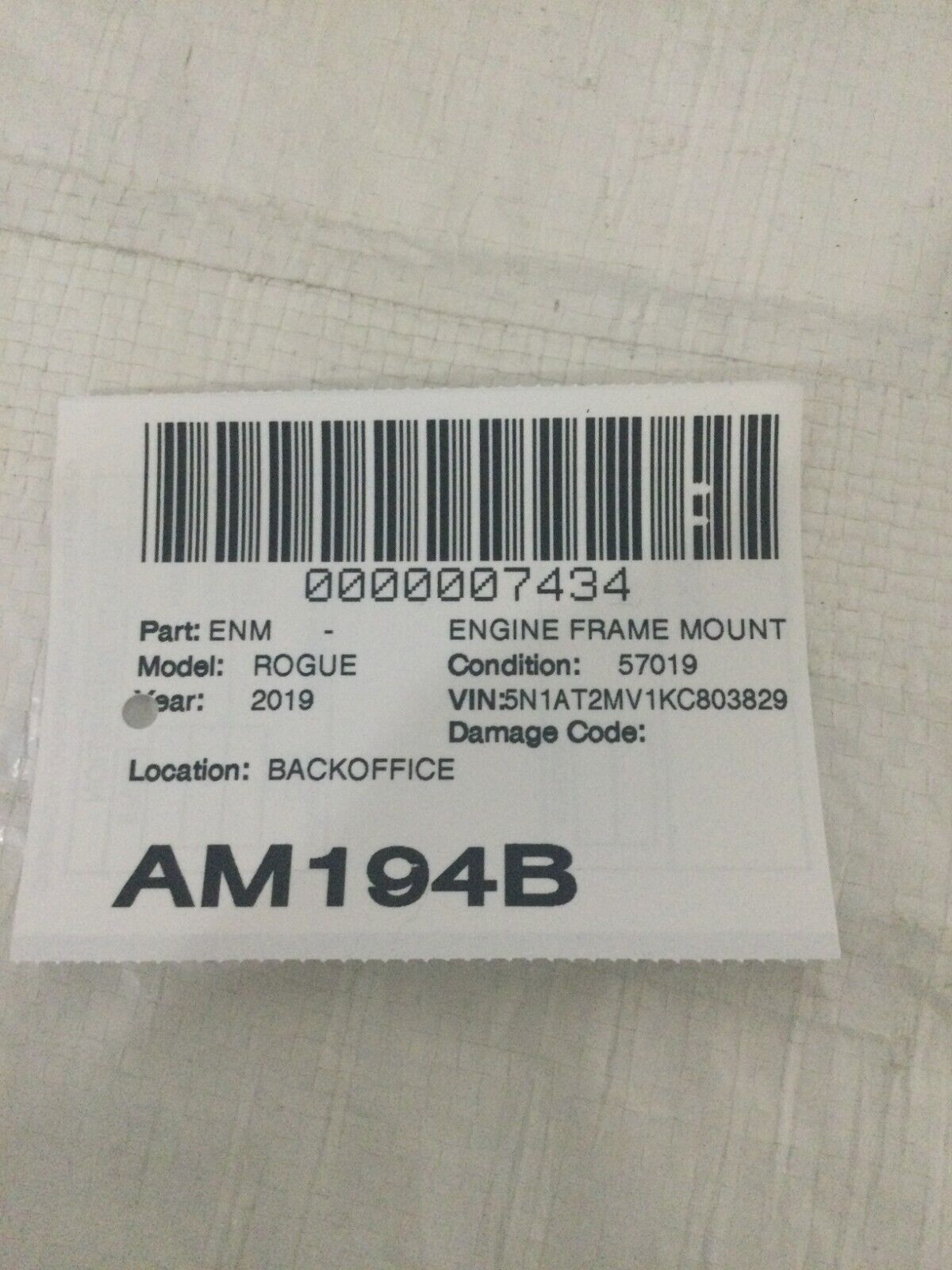 2019 Nissan Rogue Engine Frame Mount OEM