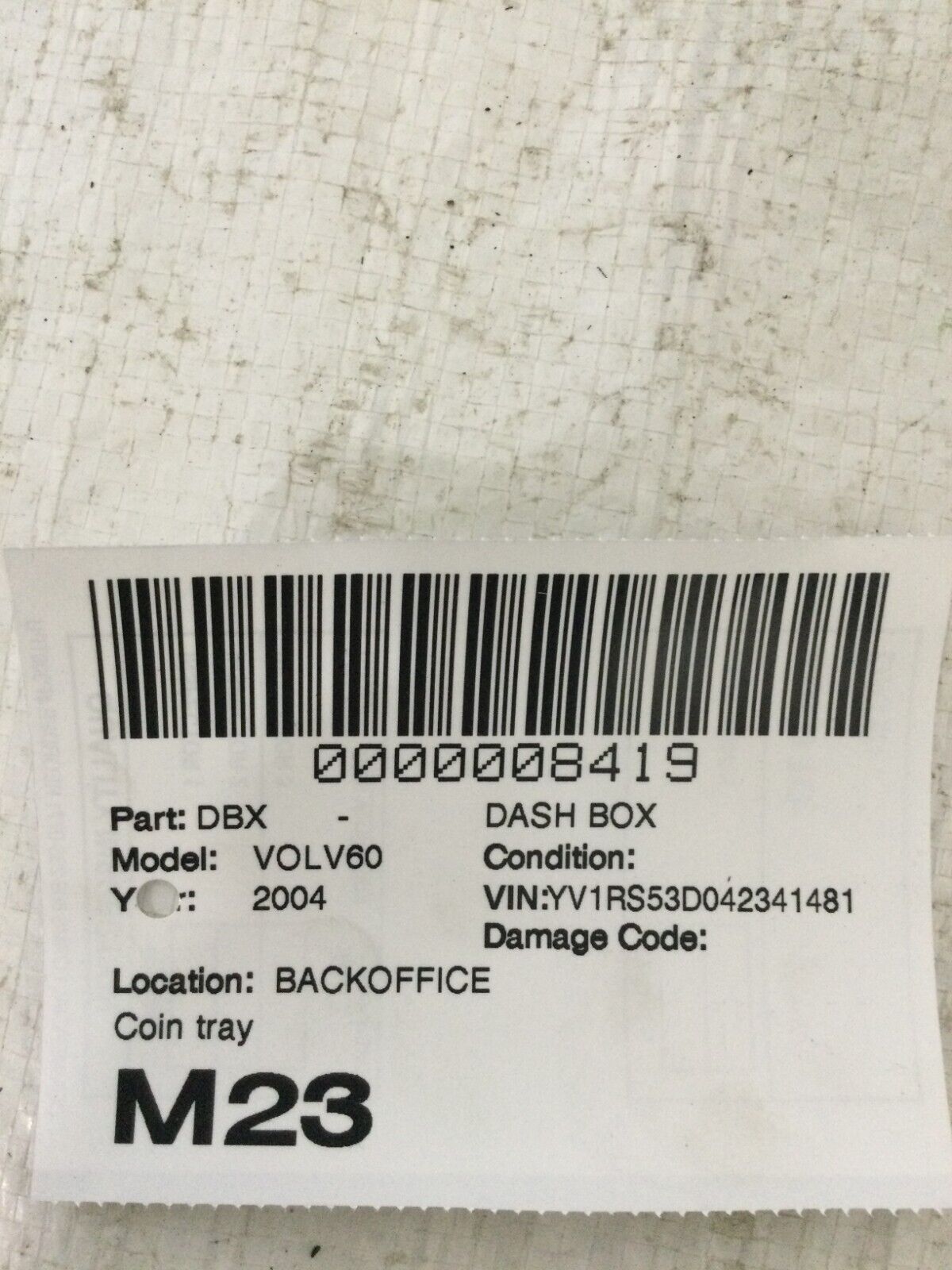 2004 Volvo S60 Dash Box Coin Tray OEM