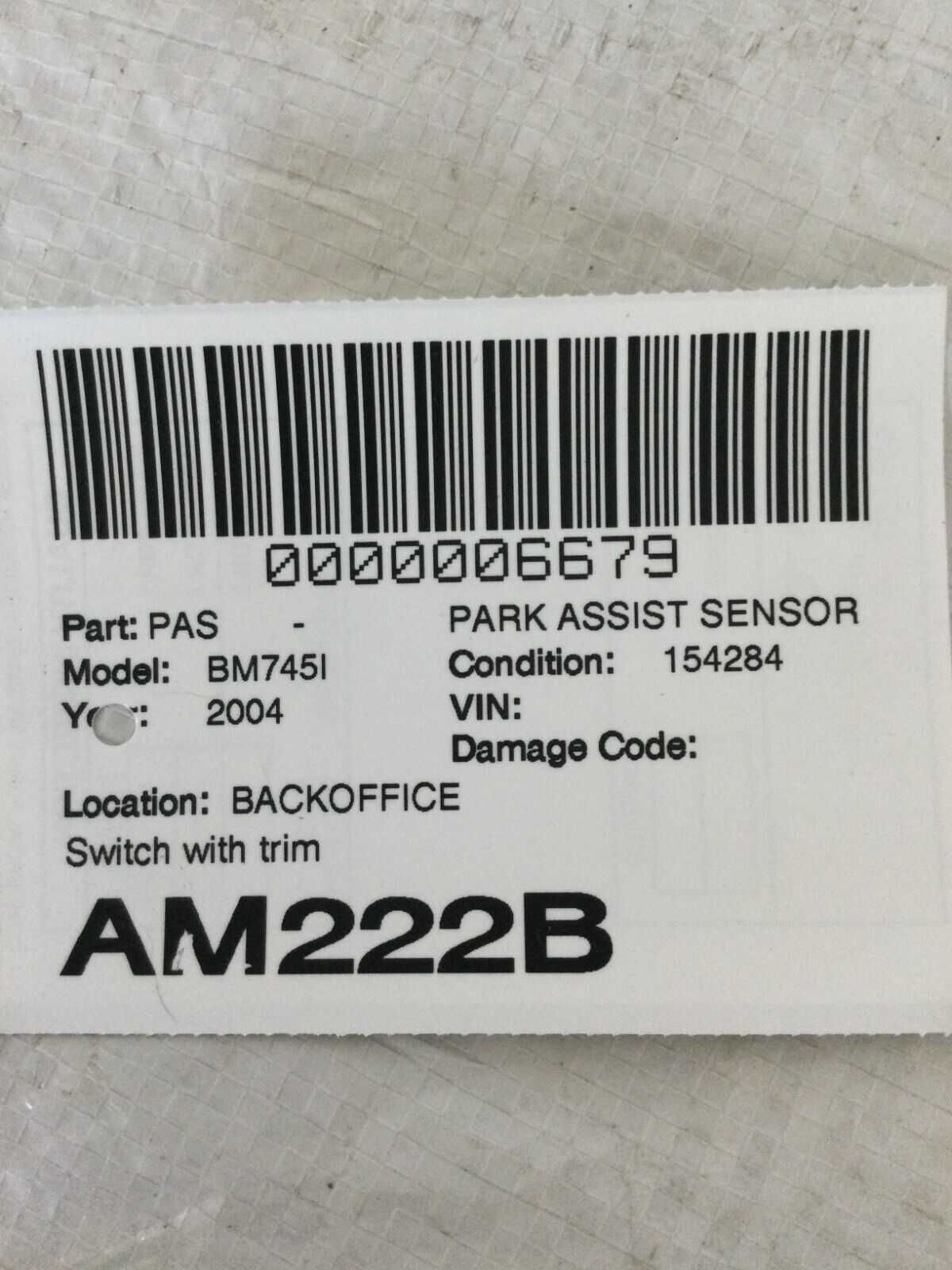 2004 BMW 745i E65/E66 Ignition Button Parking Switch Cover 6921190 OEM