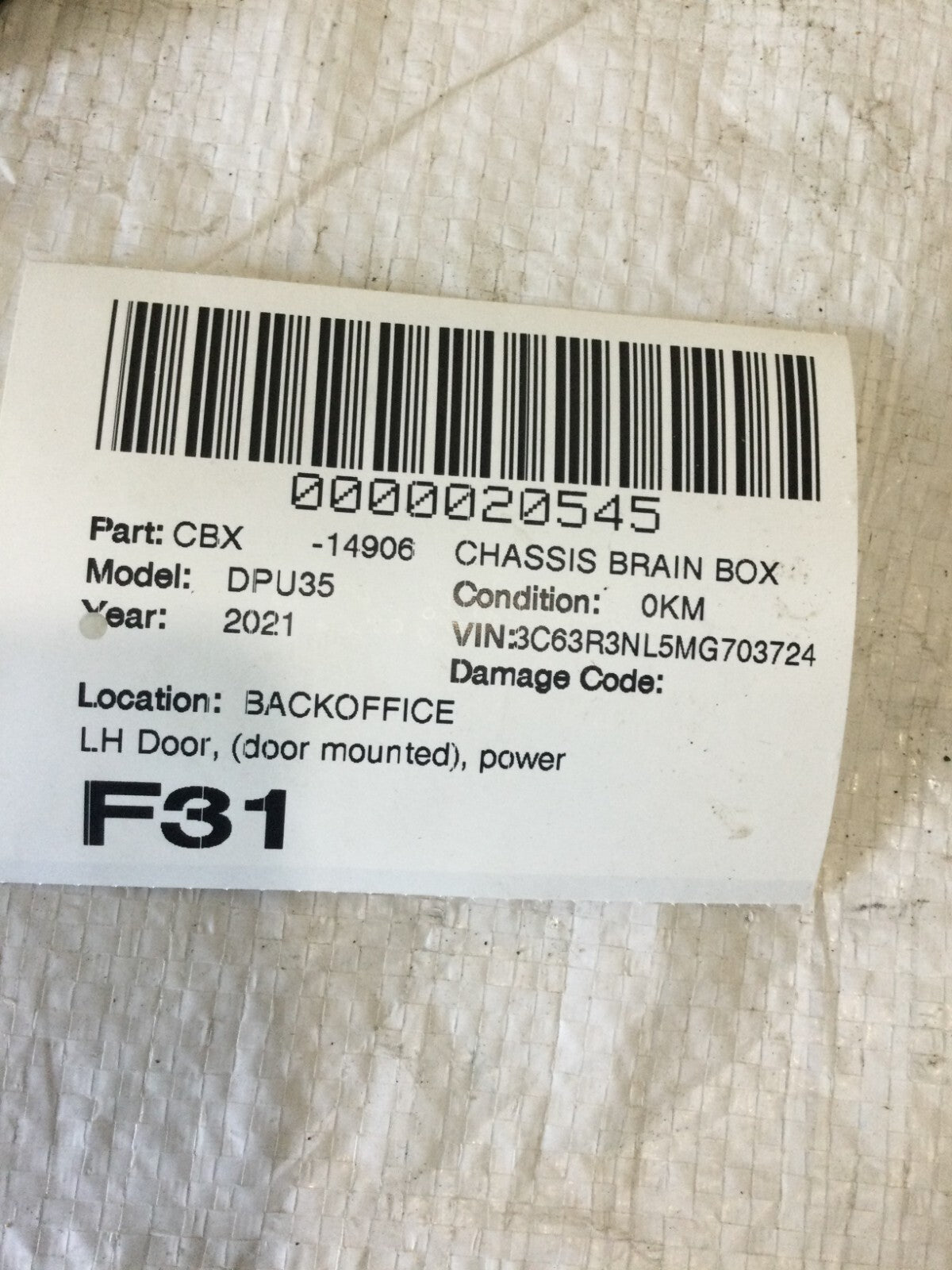 2019-2021 Ram 2500 3500 Front Left Driver Door Control Module 68569321AA