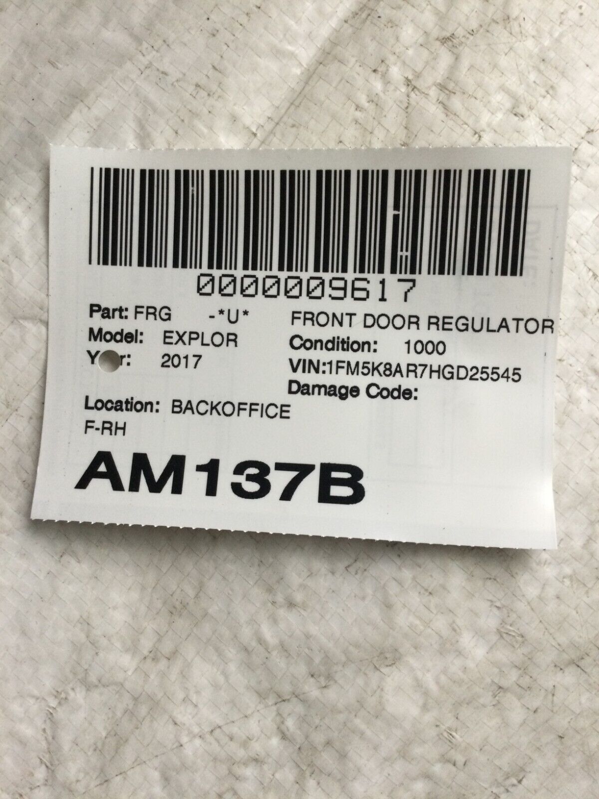 2017 Ford Explorer Front Right Window Regulator Motor OEM
