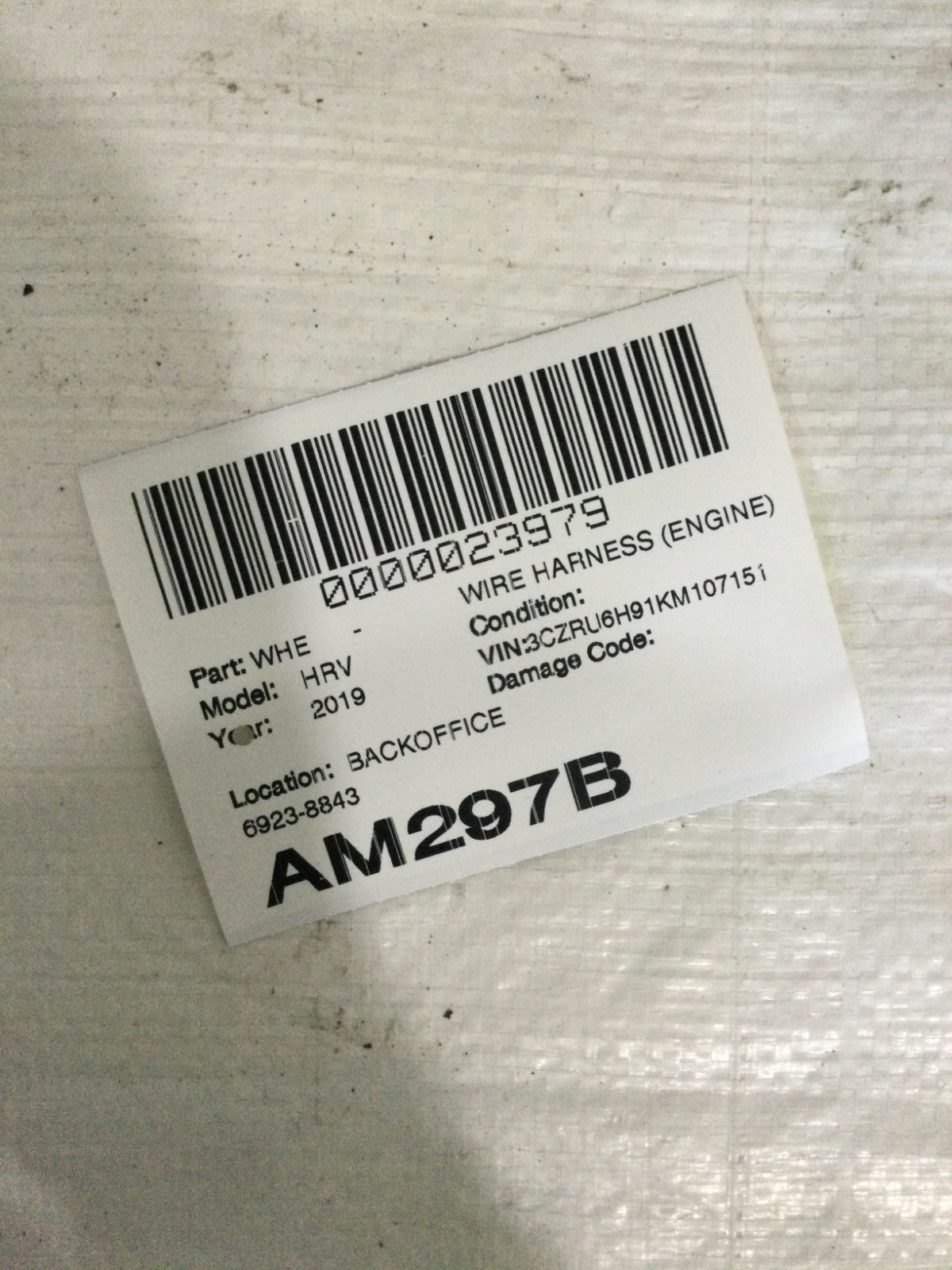 2019 Honda HRV 1.8L Engine Wiring Harness OEM