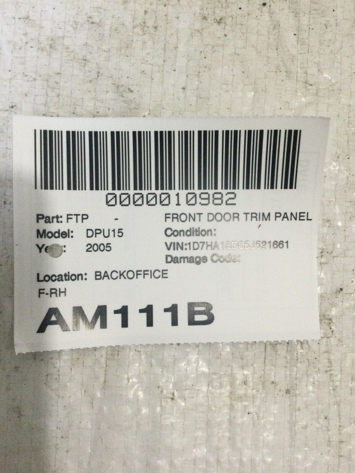 2002-2005 Dodge Ram 1500 Crew Cab Front Right Passenger Door Trim Panel OEM