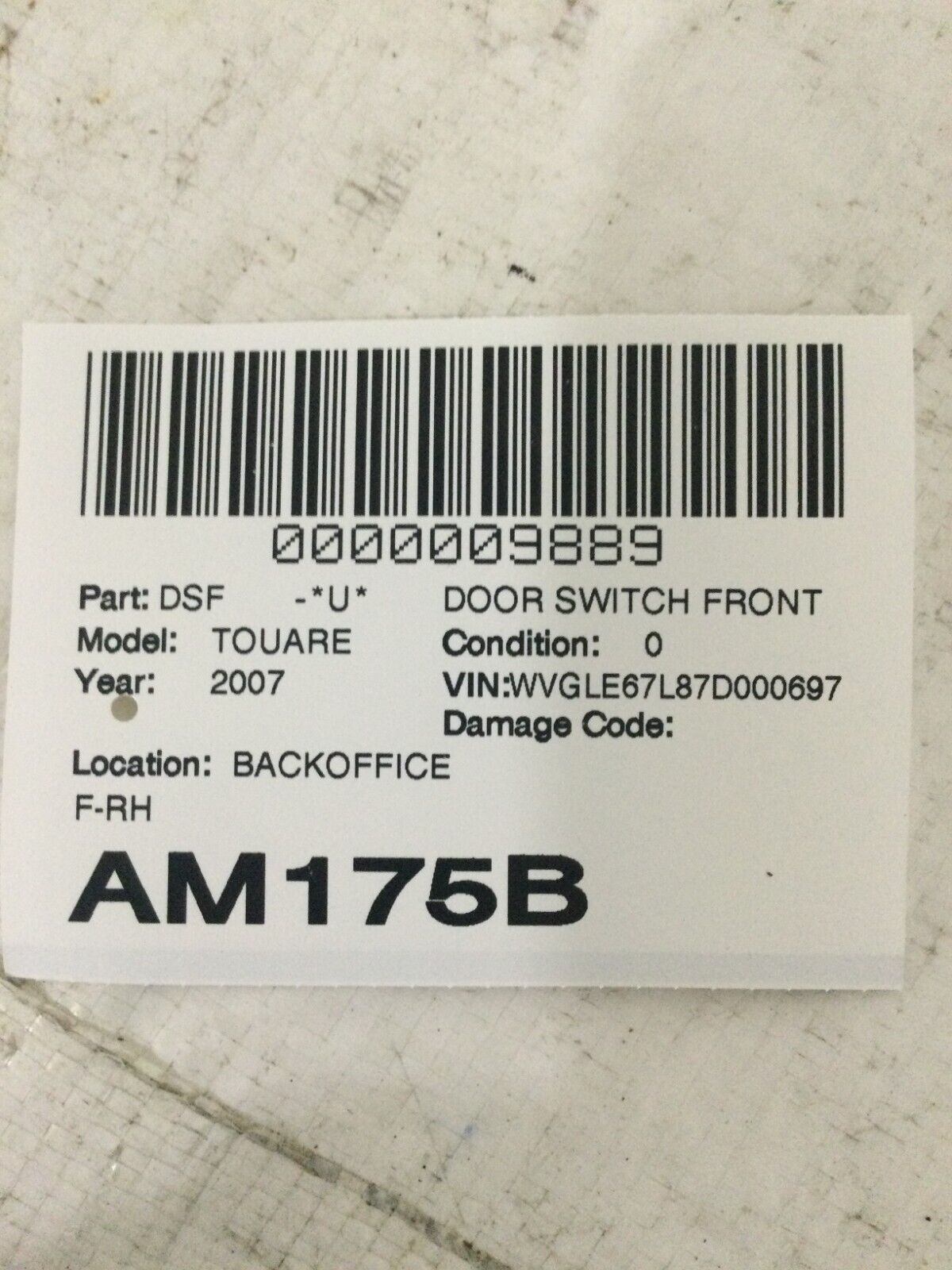 2007 Volkswagen Touareg Front Right Door Window Switch OEM 7L6959851A