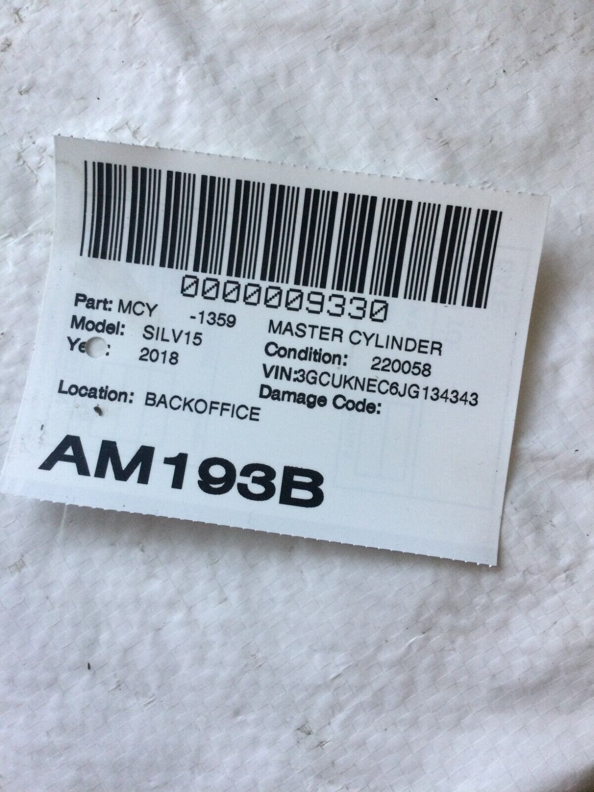 2018 Chevrolet Silverado 1500 Master Brake Cylinder W/ Reservoir OEM 5.3L