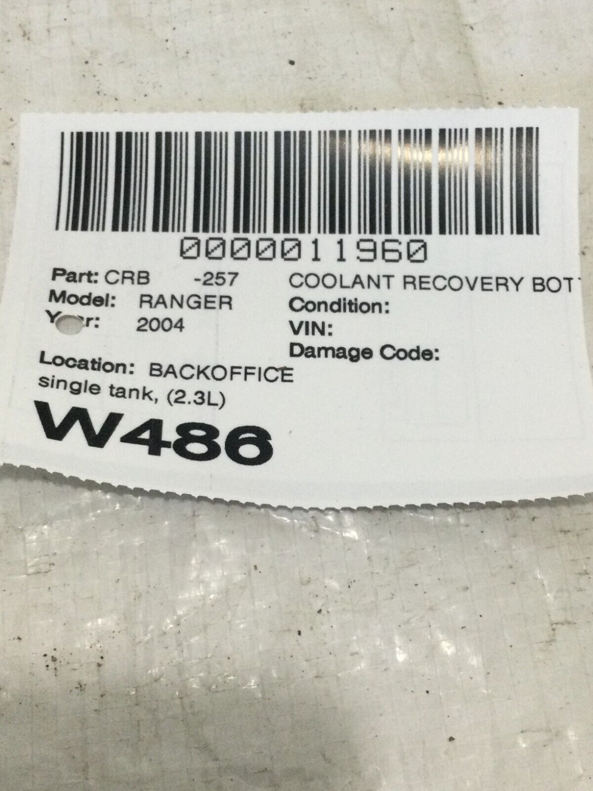 2001-2011 Ford Ranger Coolant Reservoir Bottle 2L54-8A080-AA OEM