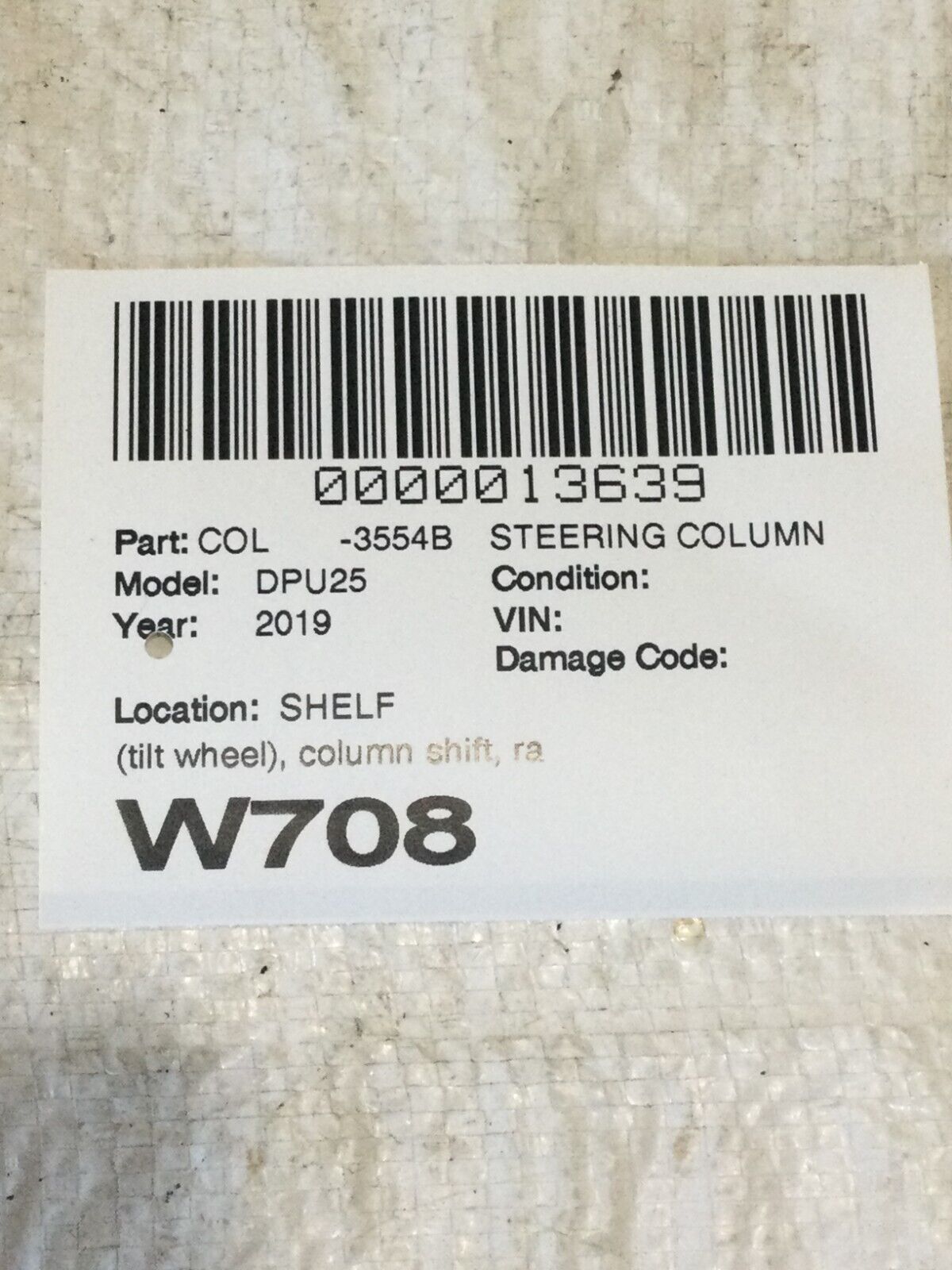 2019 Dodge Ram 2500 4WD Front Left Steering Column Assembly OEM