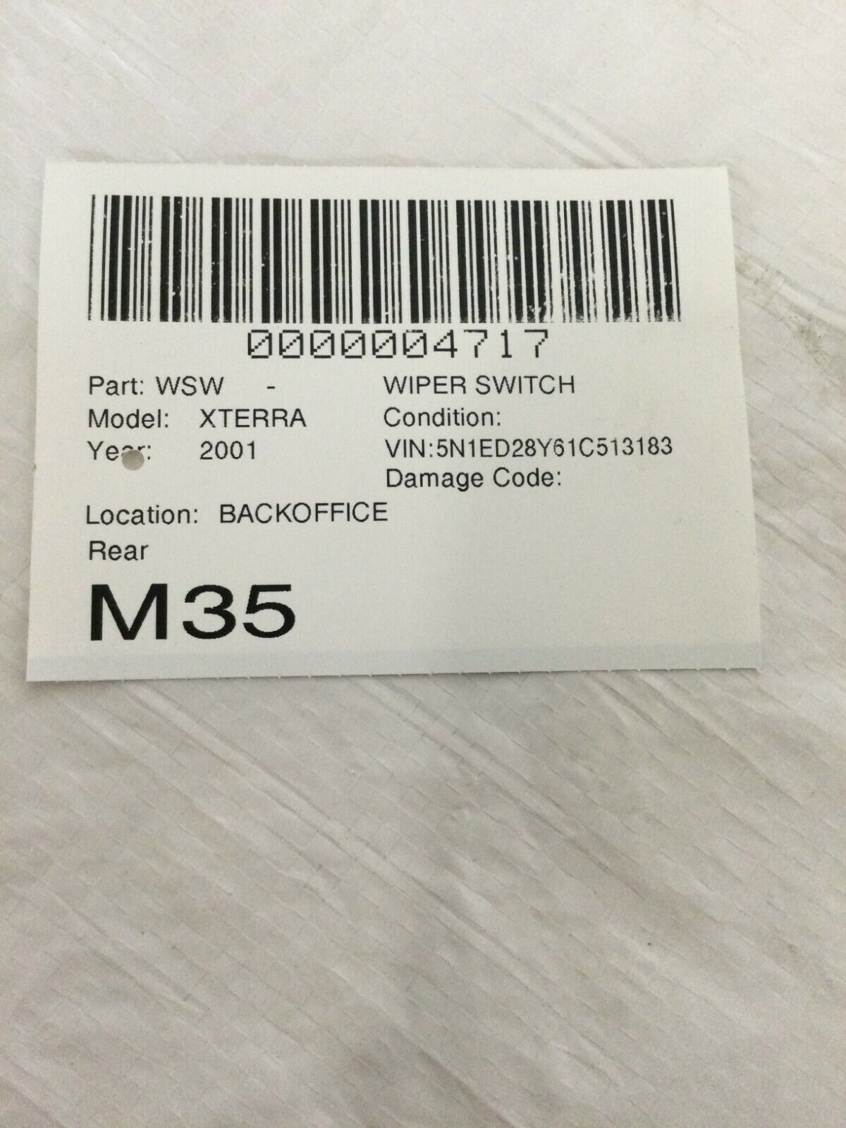 2001-2004 Nissan Xterra Rear Wiper Switch OEM