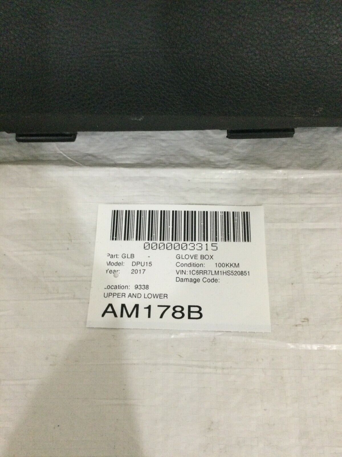 2017 Dodge Ram 1500 3.0L Pickup Black Glove Box Assembly OEM 2304264