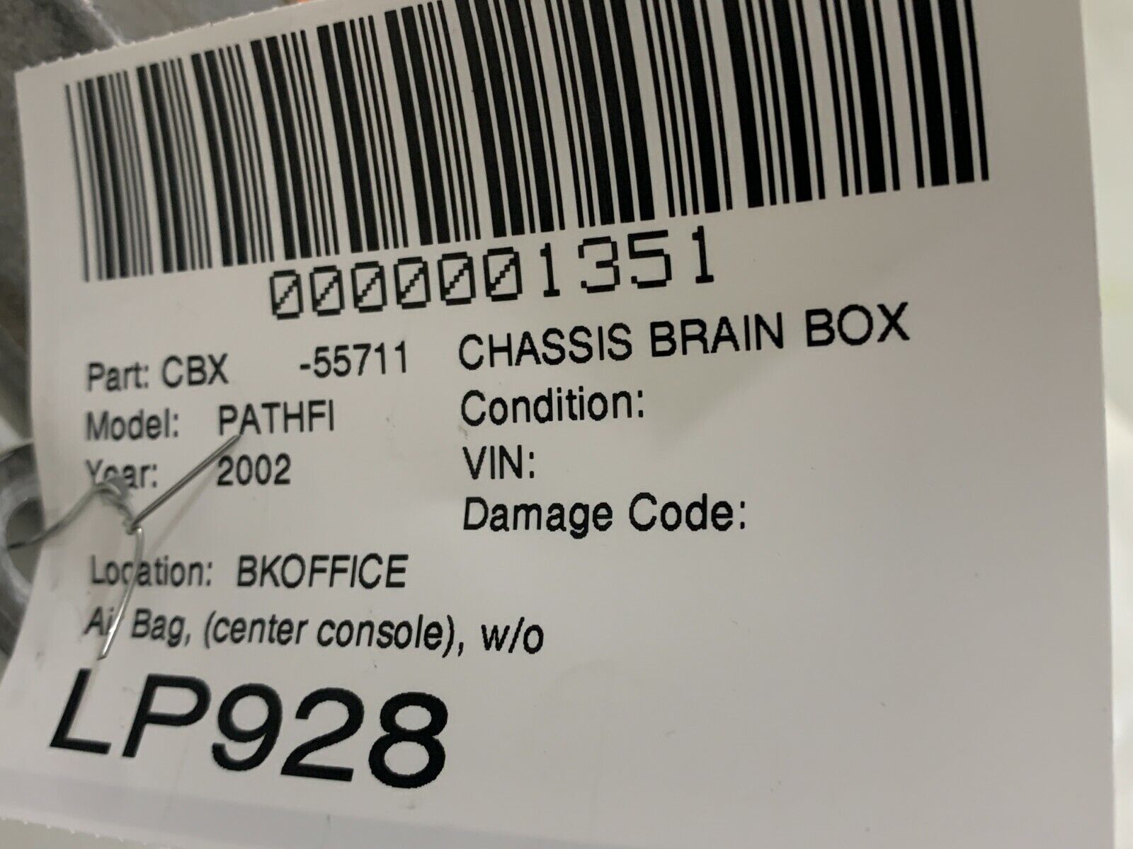 2002 Nissan Pathfinder SRS Control Module OEM 988204W305