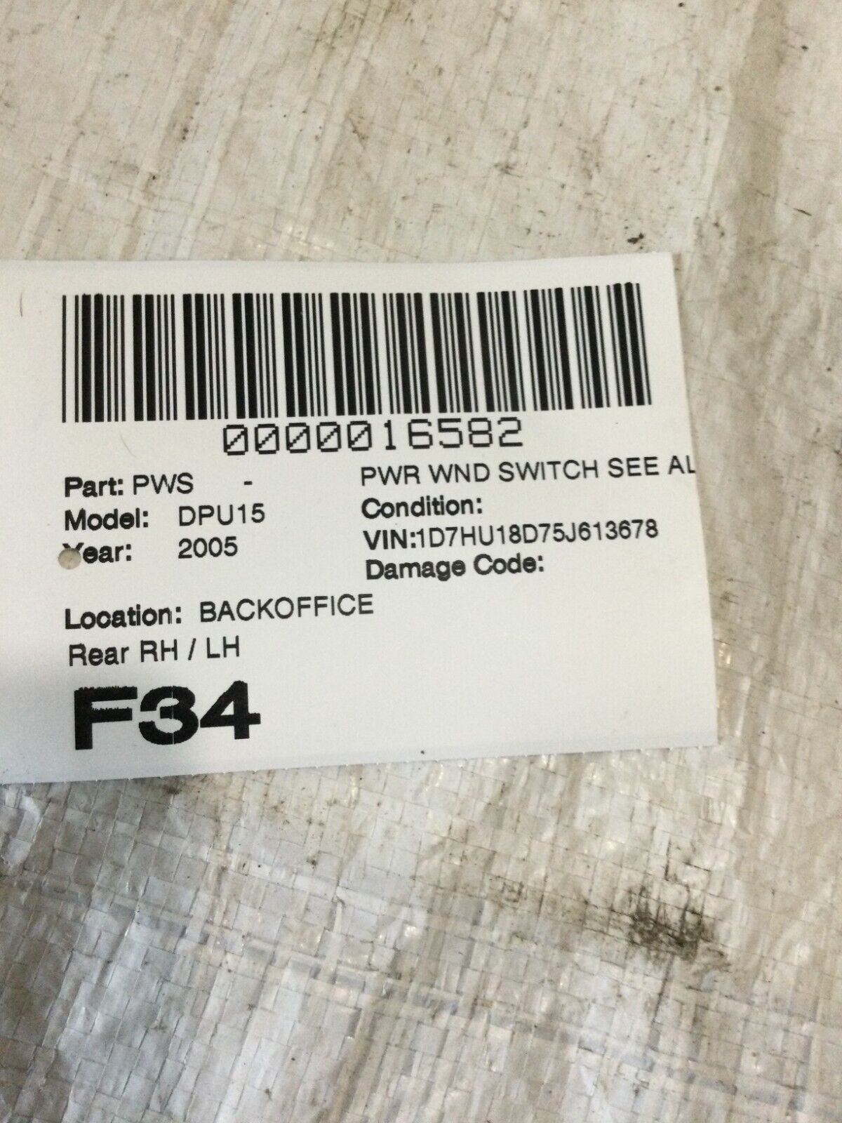 2005 Dodge Ram 1500 Pedal Height Adjustment Switch 56045702AB OEM