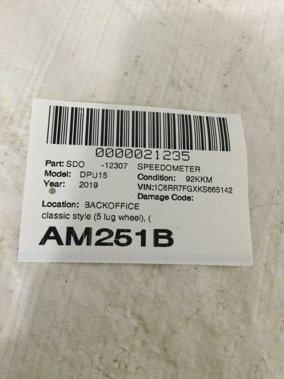 2019 Dodge Ram 1500 KPH Speedometer Head Cluster 68340665AB OEM