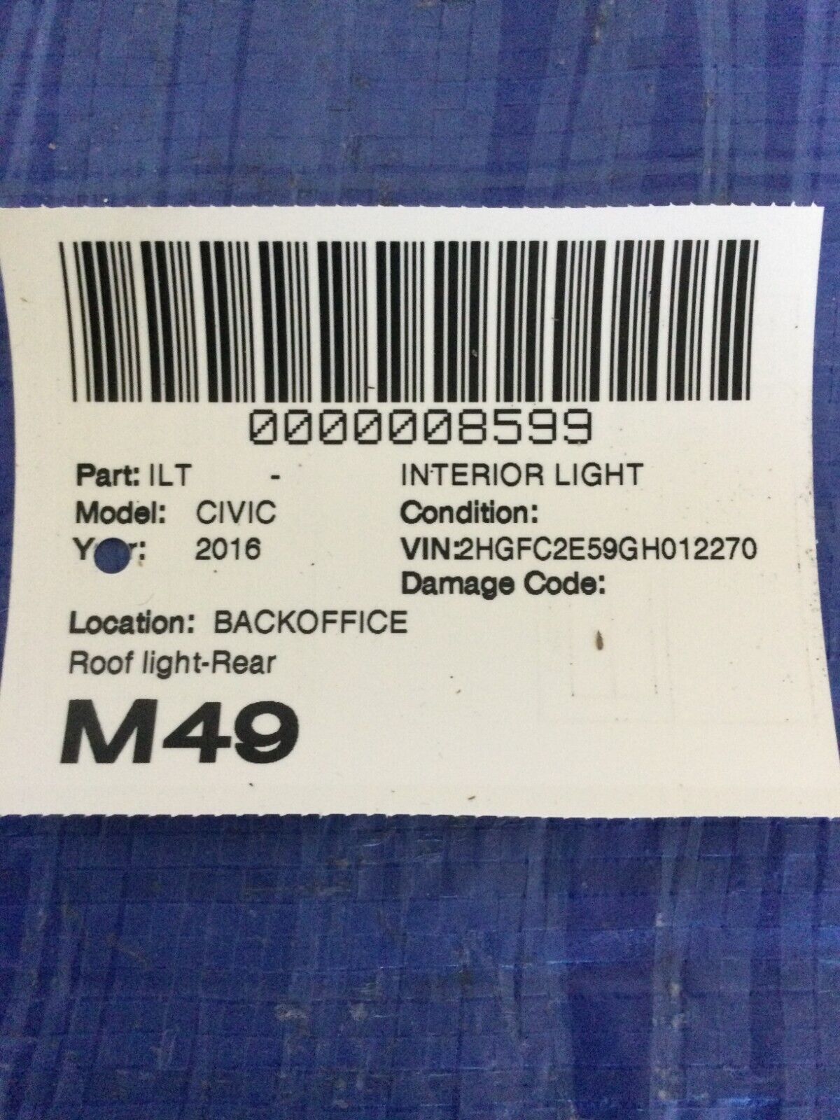 2007 Acura CSX Interior Dome Map Light Rear OEM