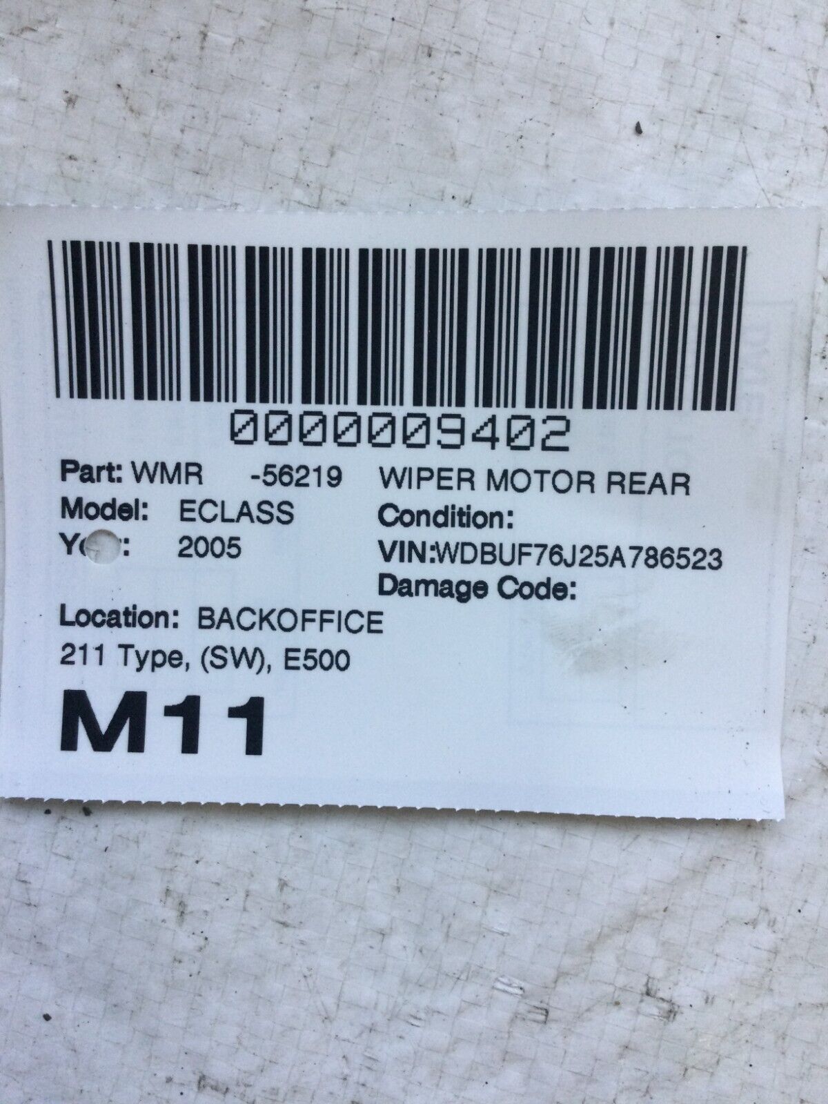 2005 Mercedes Benz E Class E500  Rear Wiper Motor OEM