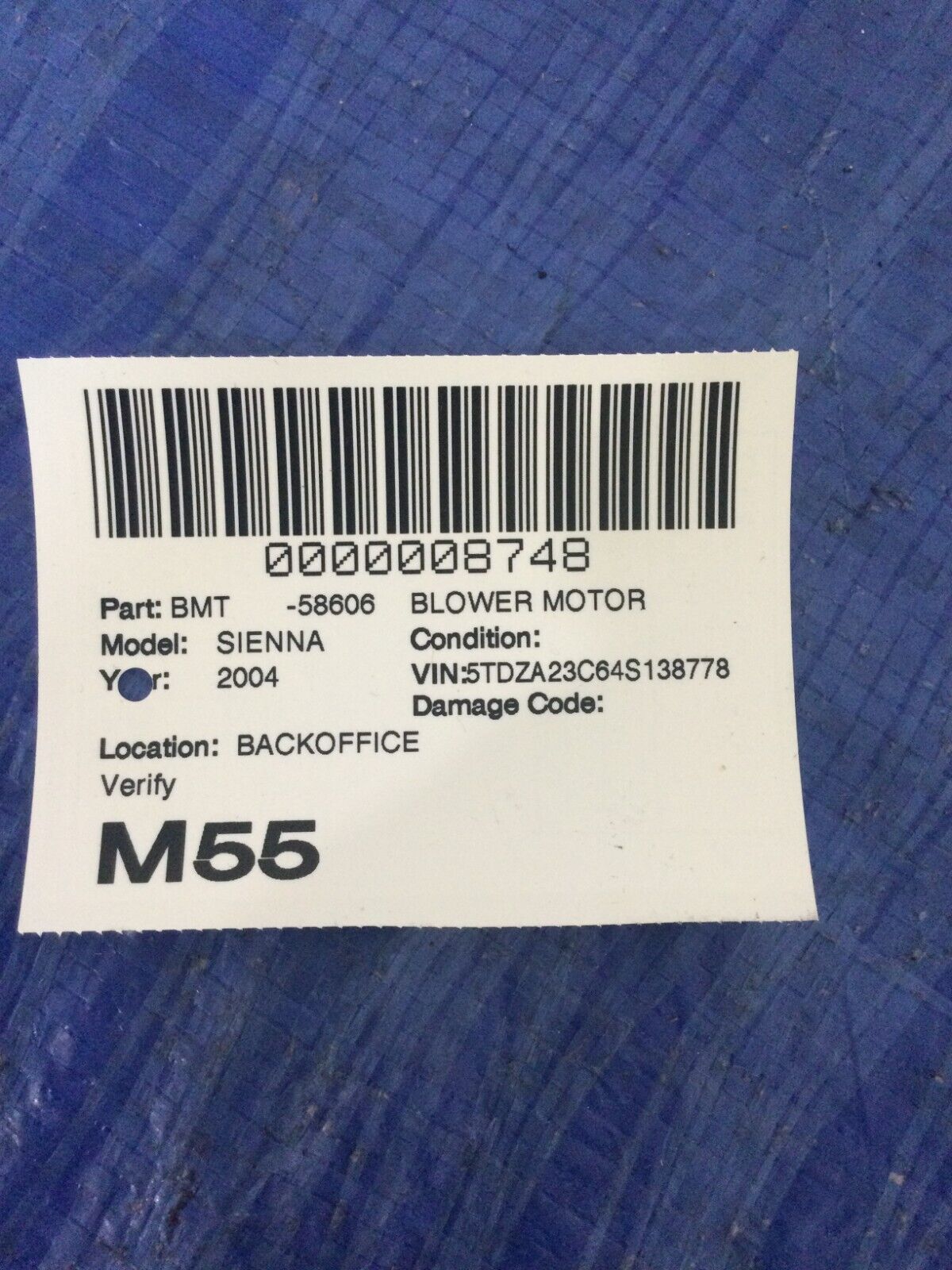 2004 Toyota Sienna A/C Heater Blower Motor OEM