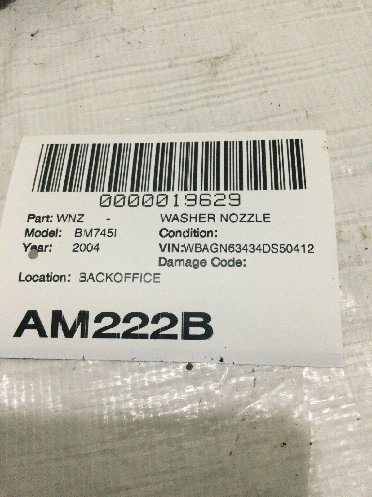 2004 BMW 7-Series Front Headlight Washer High Pressure Nozzle OEM