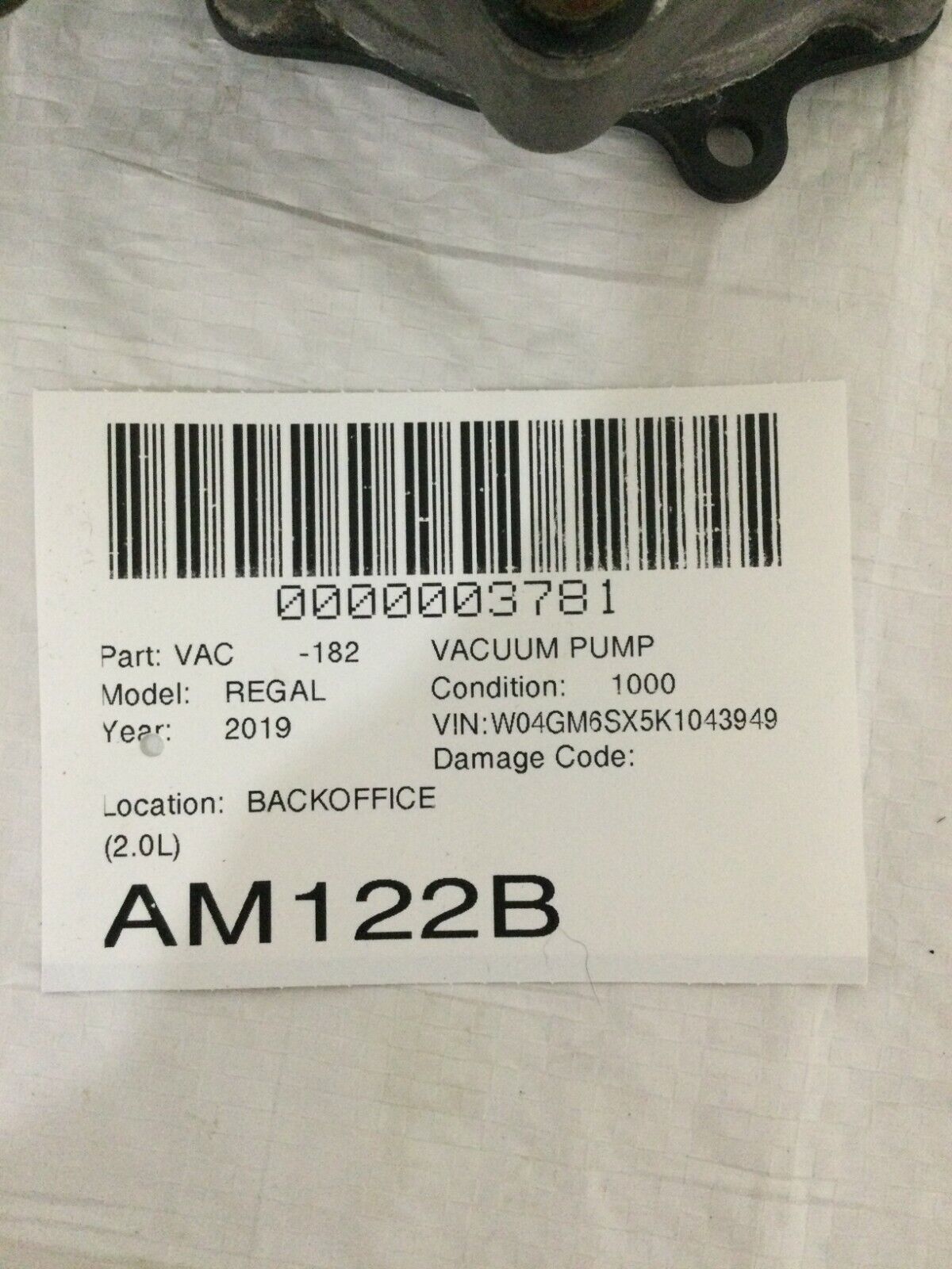 2019 Buick Regal Preferred II 2.0L Engine Motor Air Vacuum Pump OEM 12673081