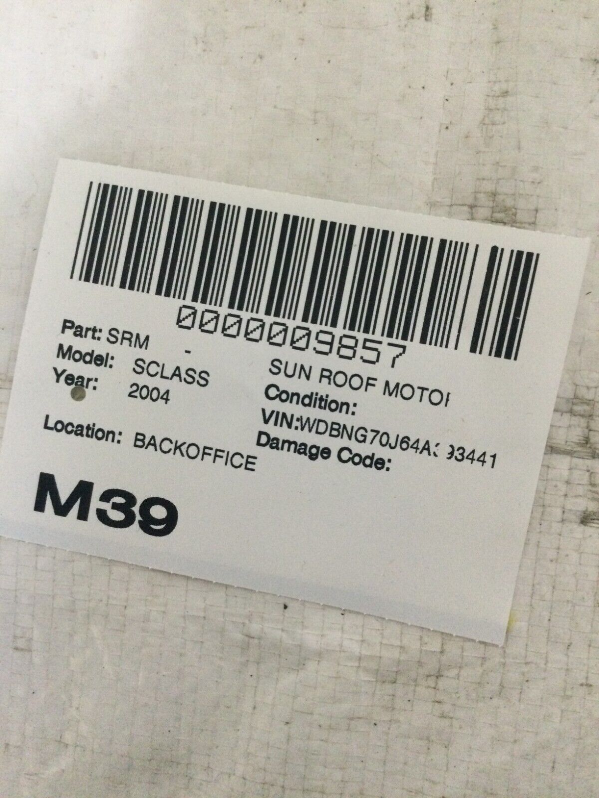 2004 Mercedes Benz S430 SunRoof Motor OEM