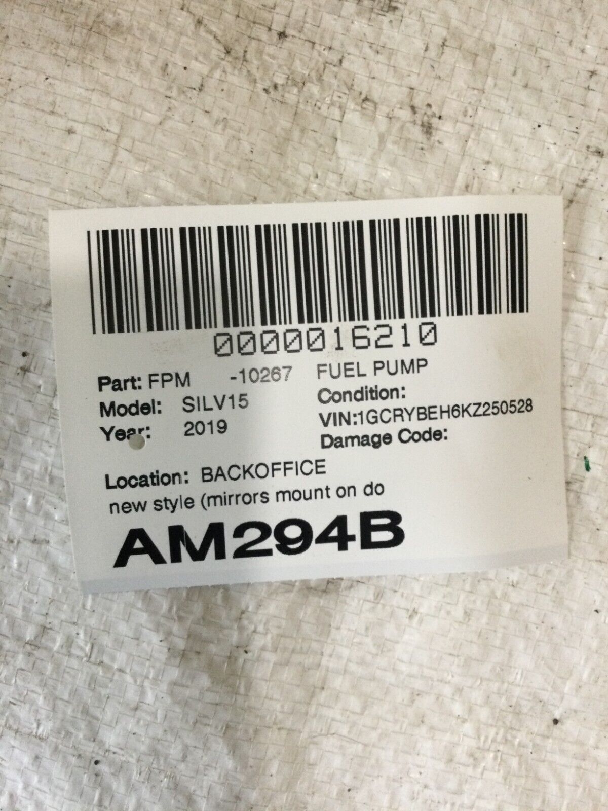 2019 Chevrolet Silverado 1500 Fuel Pump Assembly   812751138 OEM